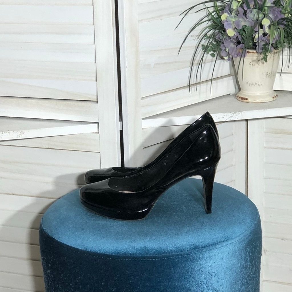 Vince Camuto Platform Heels Nubuck Patent Lacquer Leather Black sz 9.5 Size US 9.5 / IT 39.5 - 6 Thumbnail