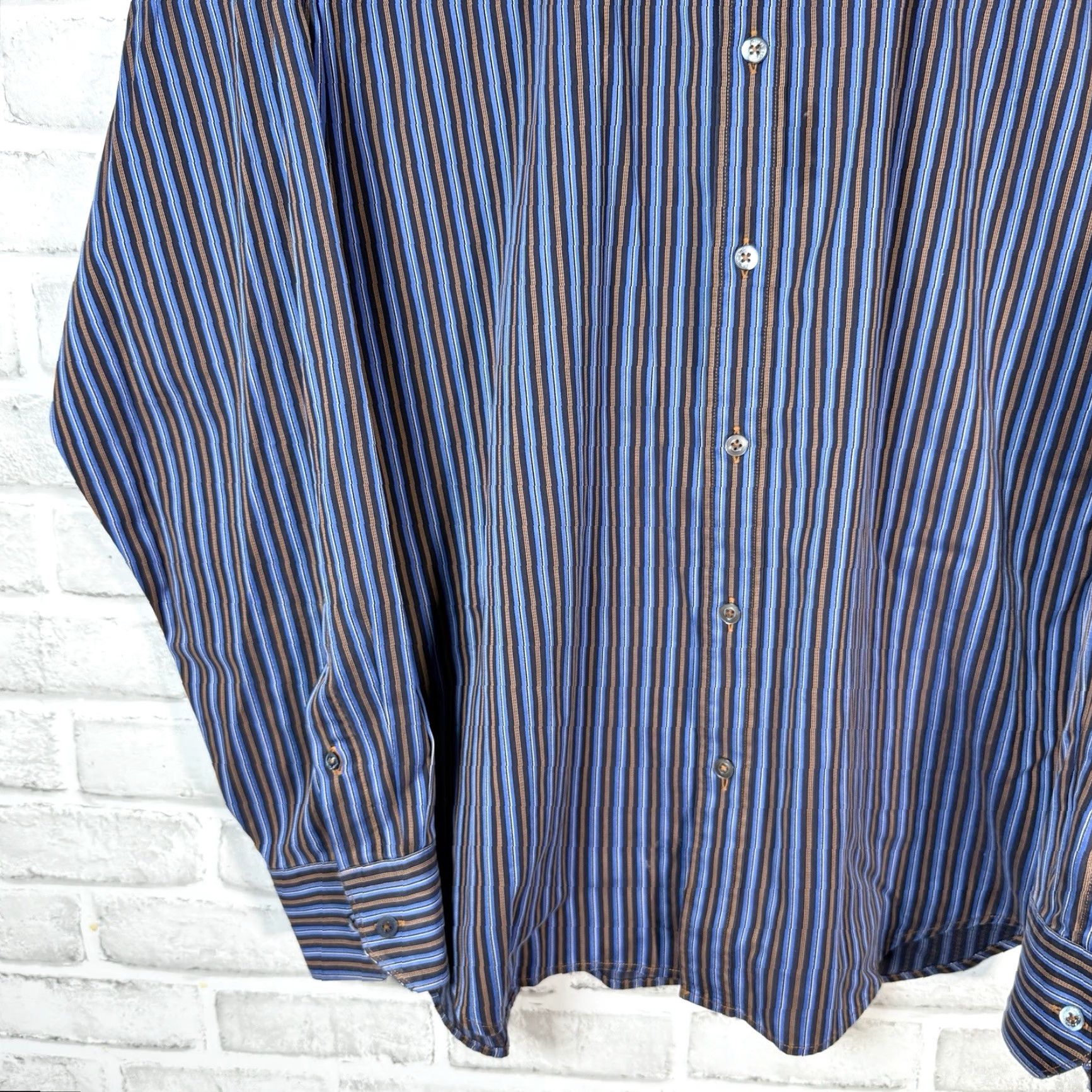 BUGATCHI Bugatchi Uomo Shirt Adult XXL Blue Long Sleeve Button Down Striped Mens Size US XXL / EU 58 / 5 - 3 Thumbnail