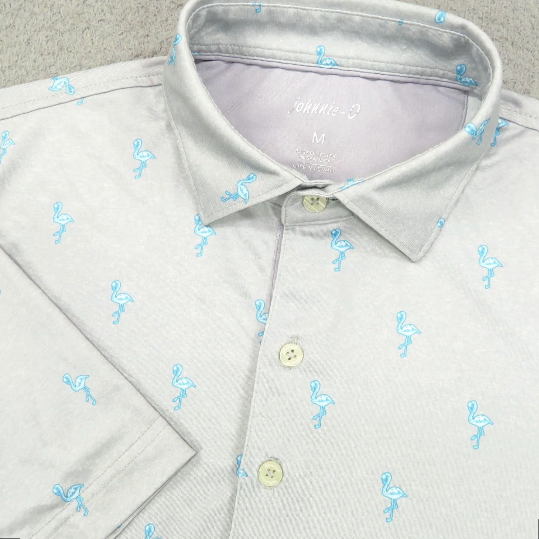 johnnie-O Johnnie-O Polo Medium Mens Light Grey Flamingo Graphic Print Golf Shirt Size US M / EU 48-50 / 2 - 2 Thumbnail