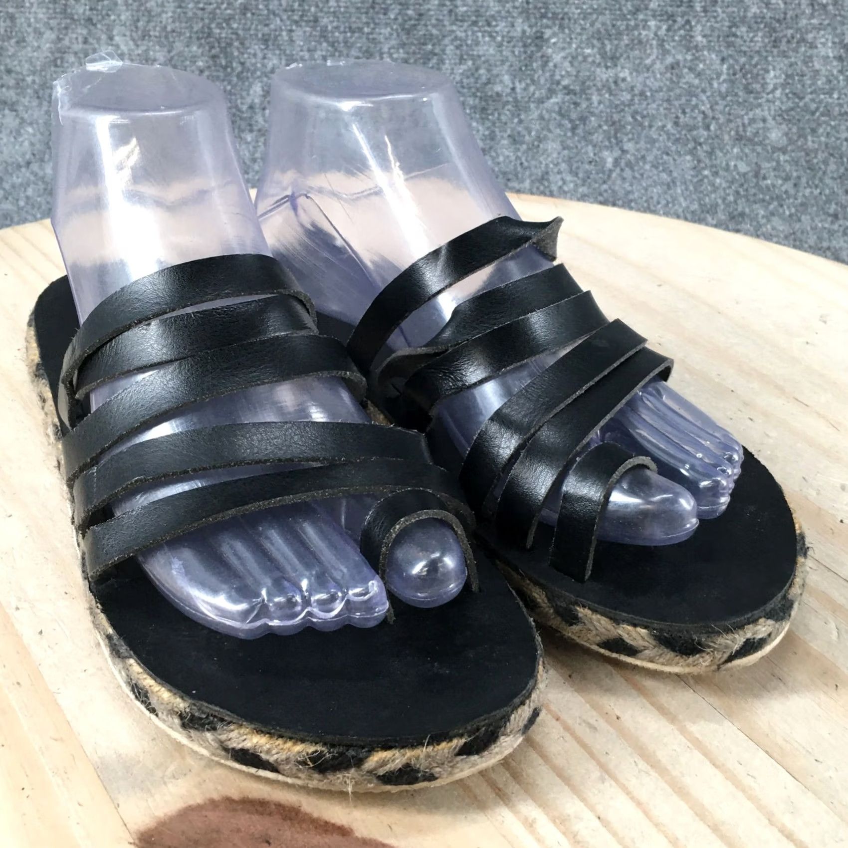 Vintage American Eagle Sandal Womens 8 Black Strappy Espadrille Flats Toe Loop Casual Shoes Size US 8 / IT 38 - 3 Thumbnail