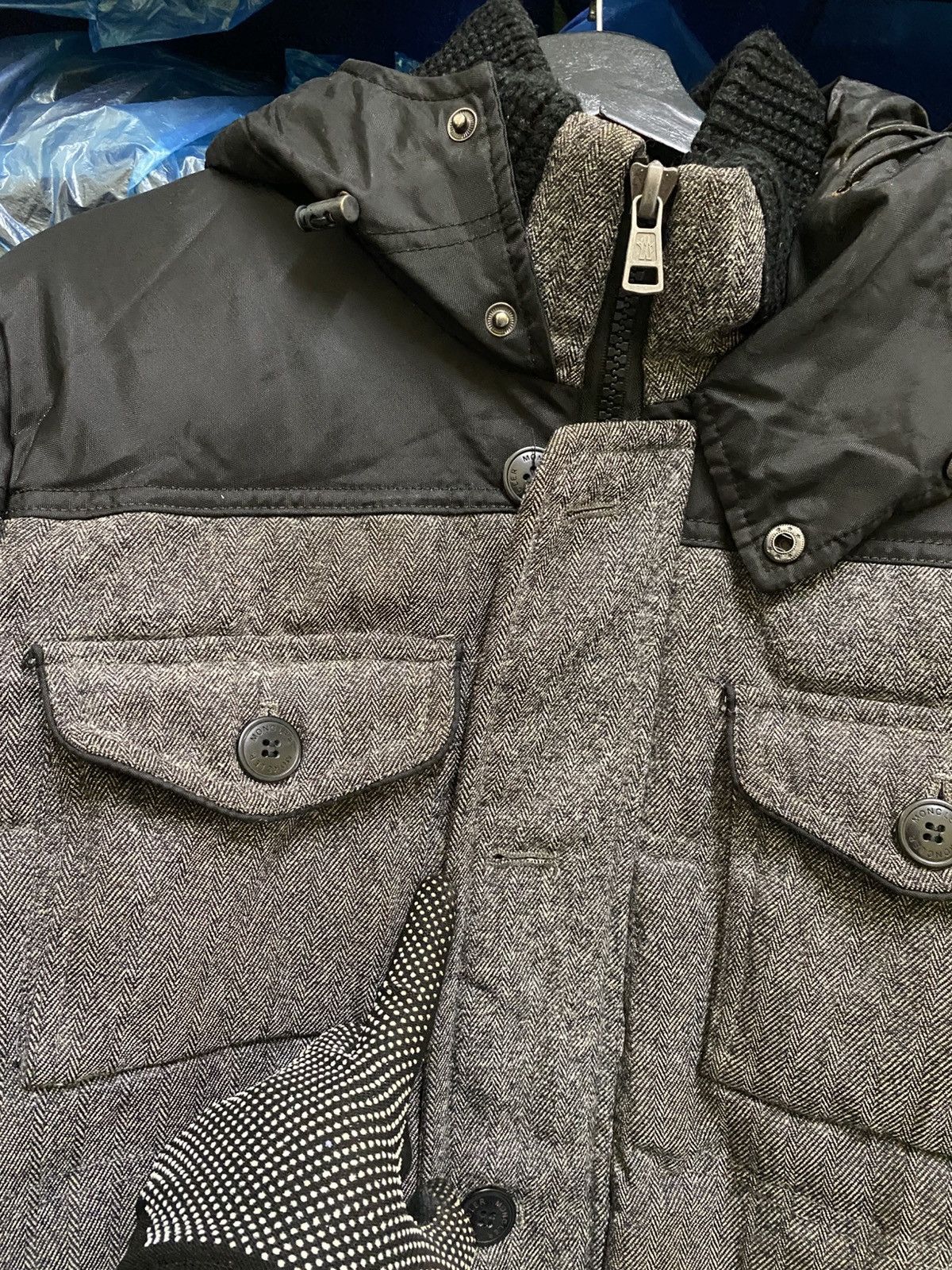 Moncler Vintage Moncler Down Jacket Herringbone Grey Black Hooded Size US XL / EU 56 / 4 - 13 Thumbnail