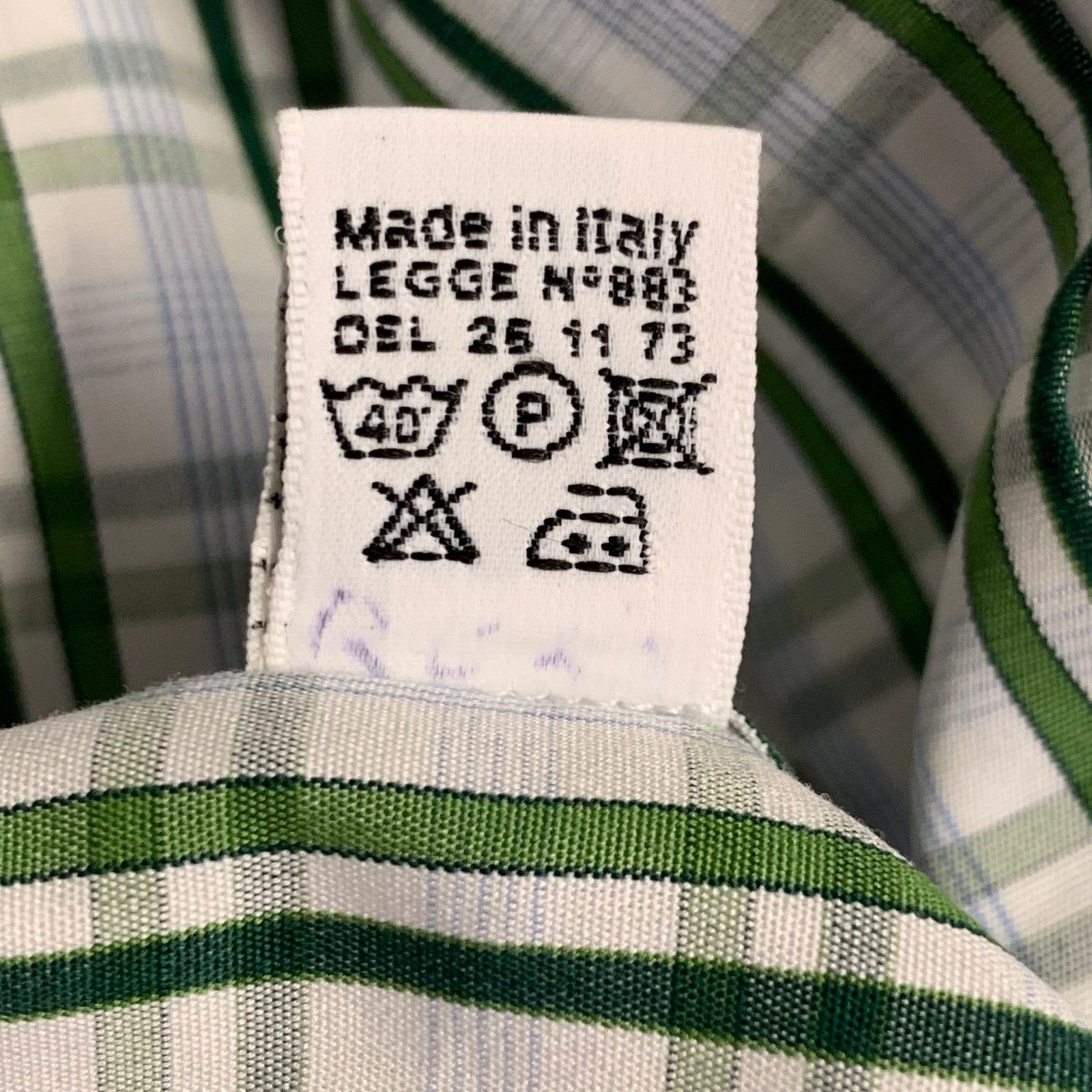 Kiton White Green Plaid Cotton Curved Cutaway Long Sleeve Shirt Size US M / EU 48-50 / 2 - 8 Thumbnail