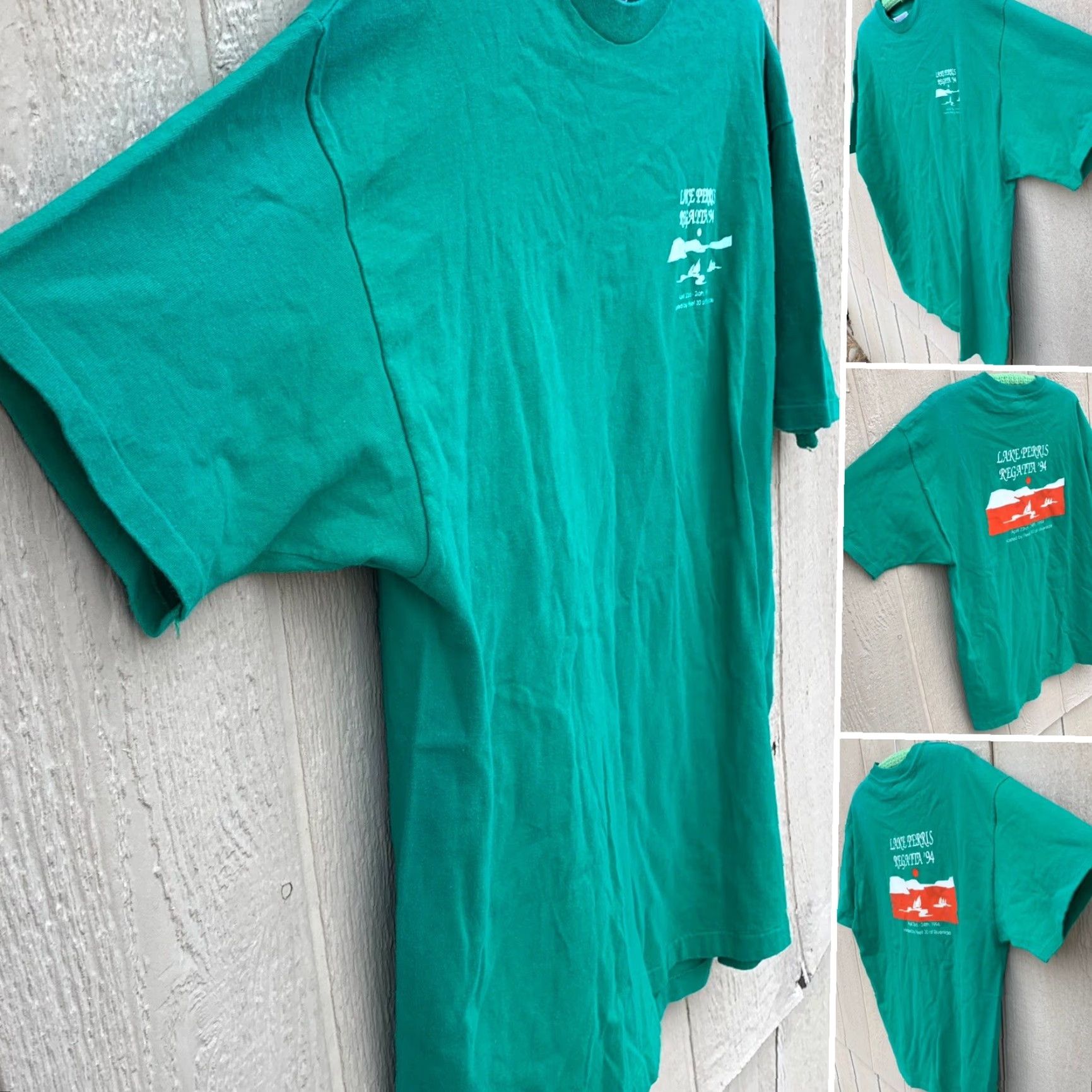 Vintage VINTAGE Hanes Beefy-T T-Shirt Lake Perris Regatta ‘94 XL Green 90s California Riverside Fleet 30 Mens Shirt Size US XL / EU 56 / 4 - 6 Thumbnail