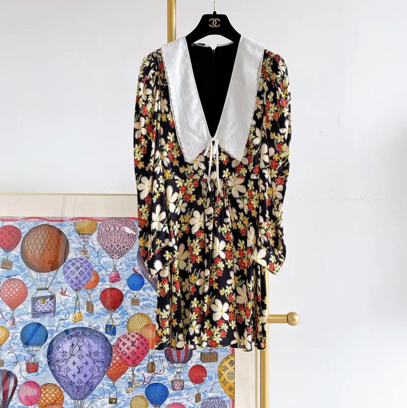 Miu Miu Miu Miu Floral Print Short-Sleeve Dress 0089 Size S / US 4 / IT 40 - 1 Thumbnail