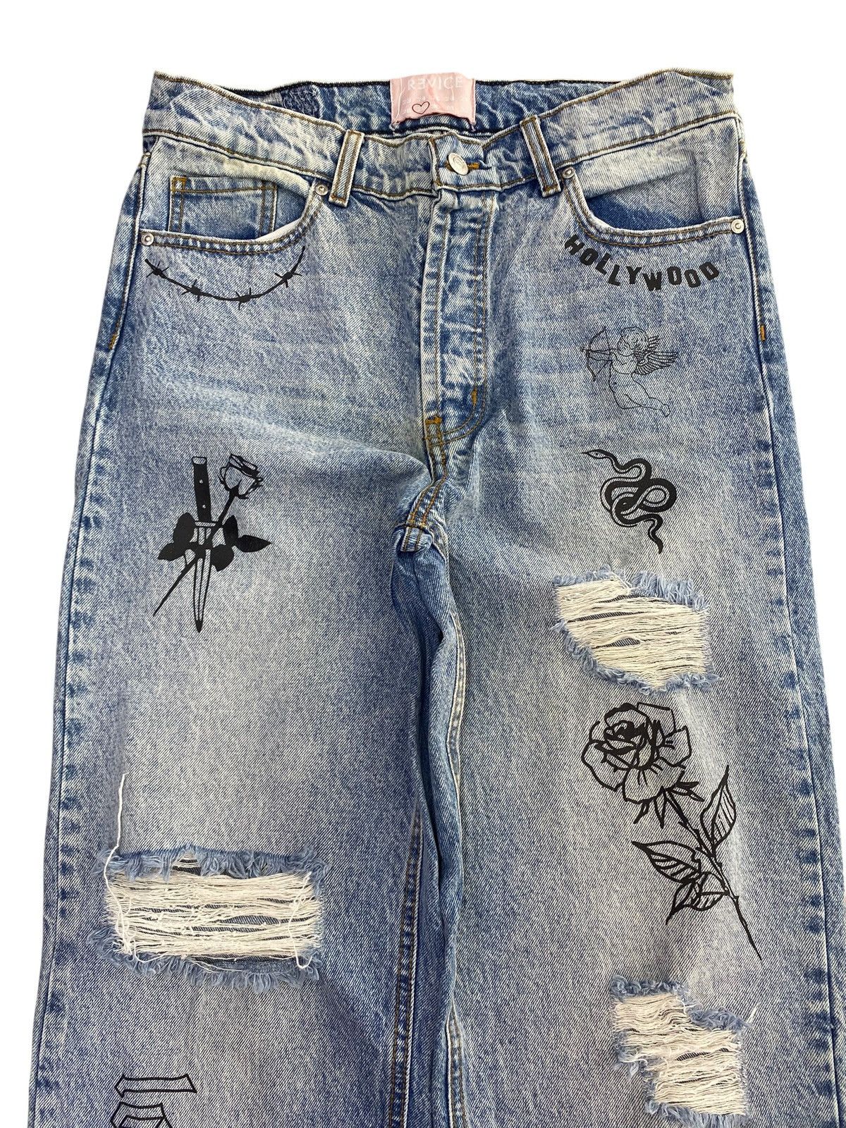 Other Revice Japanese Brand Acid Blue Wash Style Painted Jeans Size US 32 / EU 48 - 2 Thumbnail