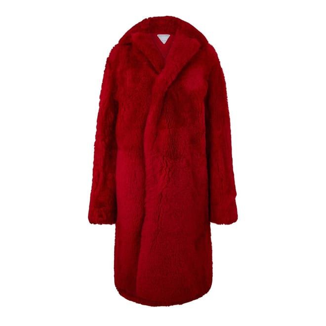 Bottega Veneta Bottega Veneta Shearling Teddy Oversize Coat in Red Size S / US 4 / IT 40 - 1 Thumbnail