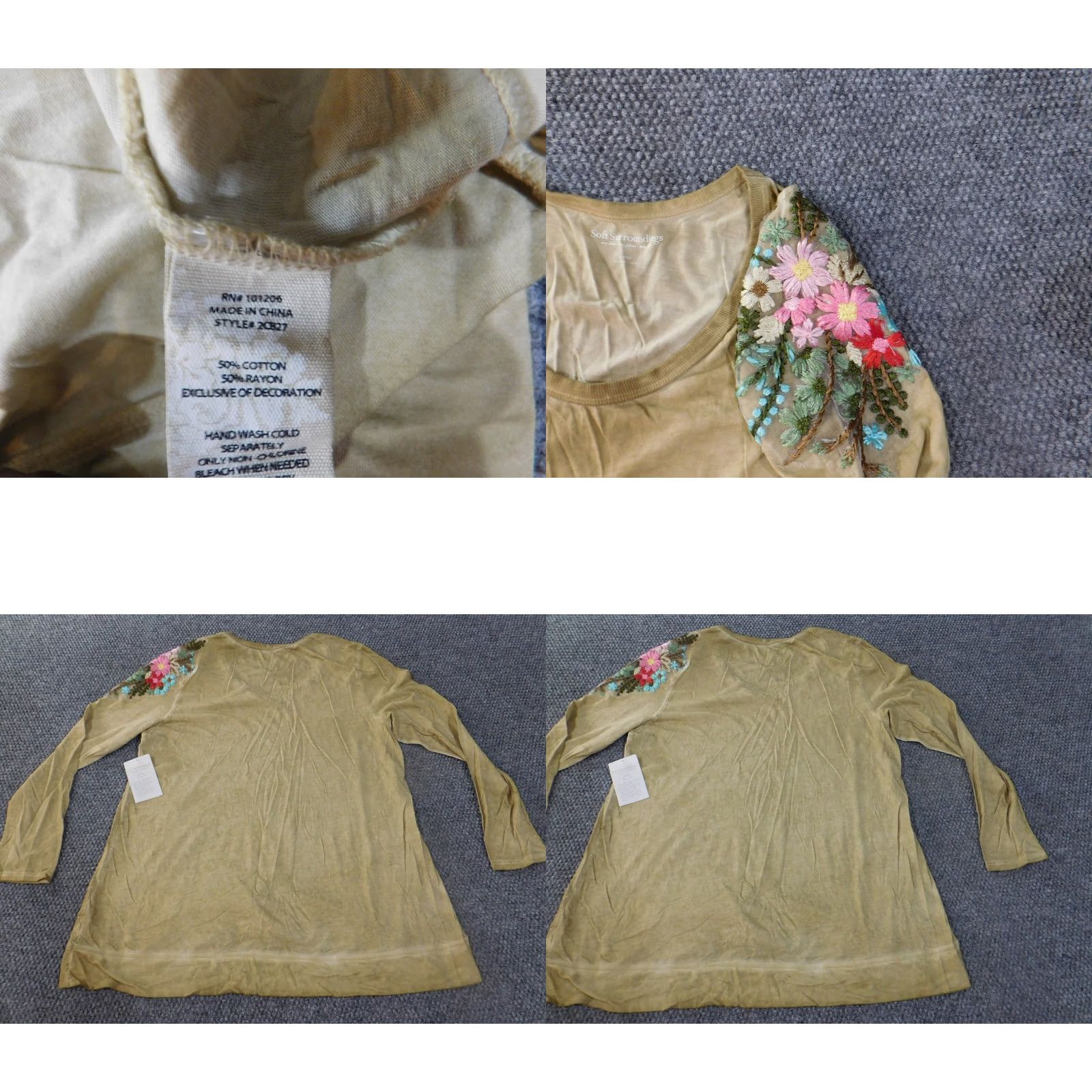 Soft Surroundings Soft Surroundings Blouse Shirt Womens L Green Crew Neck Long Sleeve Pullover Cotton Polyester Rayon Stretch Casual Classic Size L / US 10 / IT 46 - 8 Thumbnail