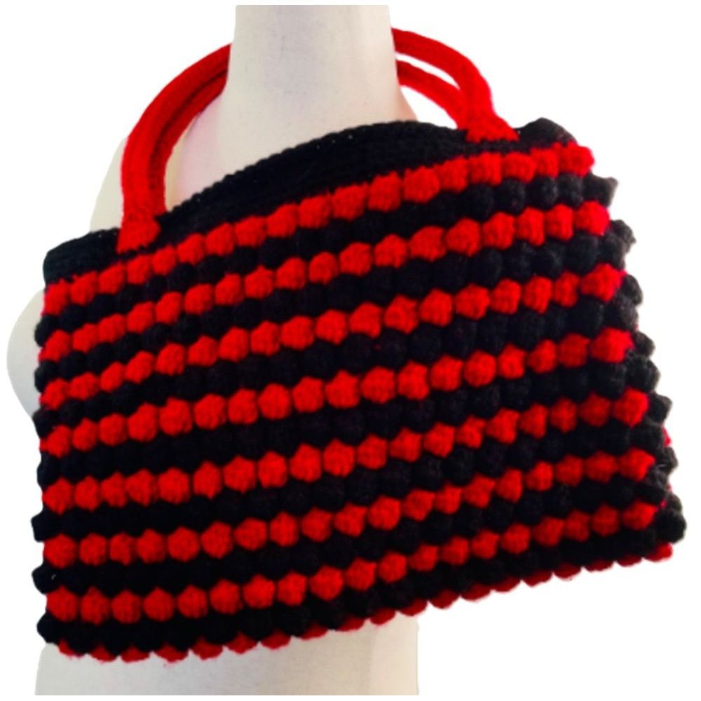 Crochet Purse Handbag Popcorn Stitch Red and Black 14 x 11