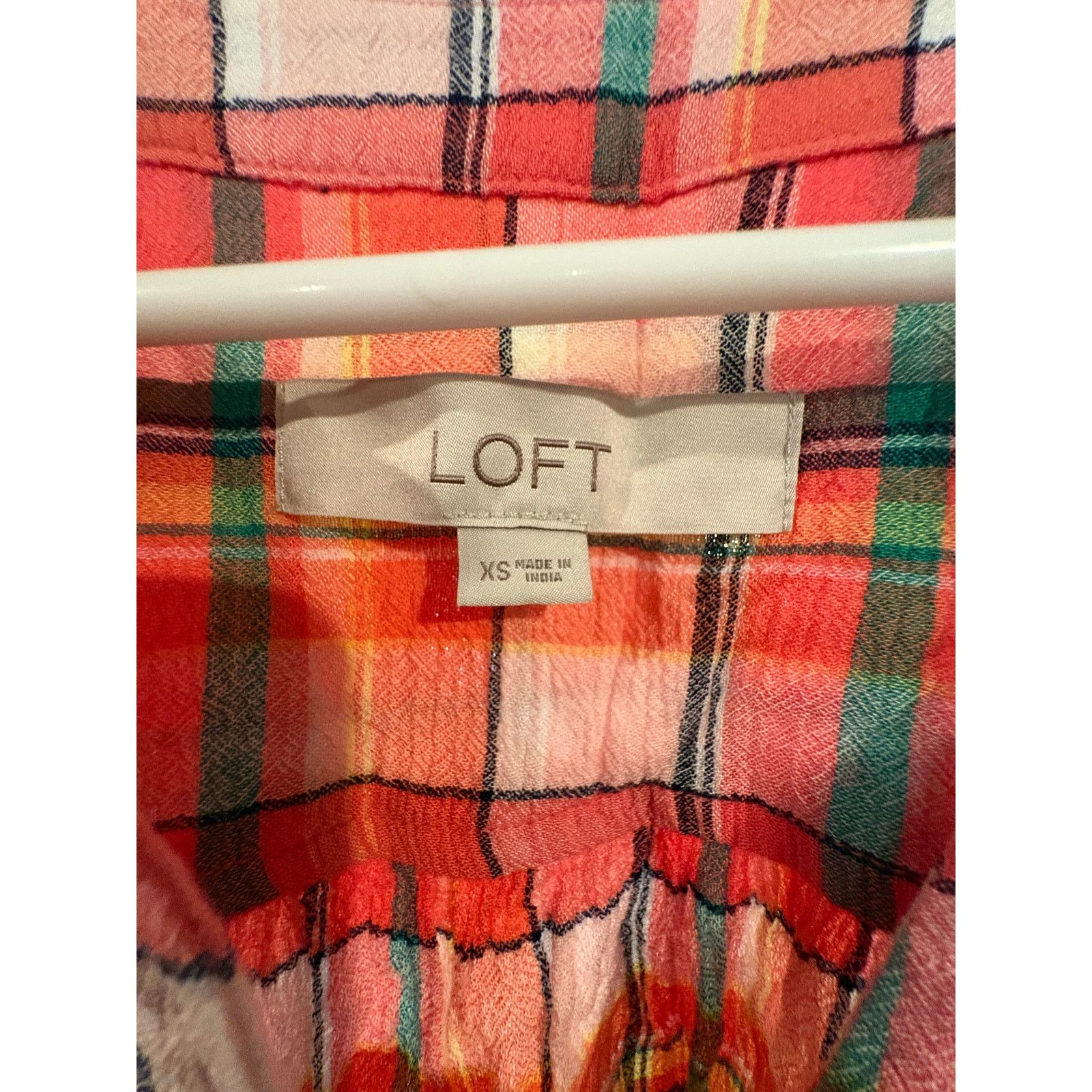 Loft LOFT Plaid Tunic Top XS Pink Orange Green Short Sleeve Size XS / US 0-2 / IT 36-38 - 3 Thumbnail