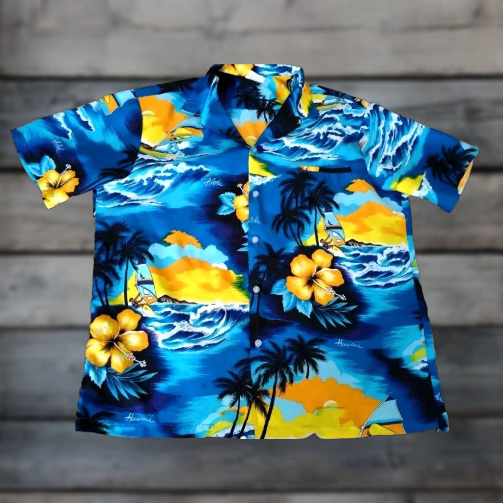 Vintage VINTAGE Kalena Fashions Hawaiian Camp Shirt Mens XL Blue Floral Button Up Made In USA Size US XL / EU 56 / 4 - 1 Thumbnail