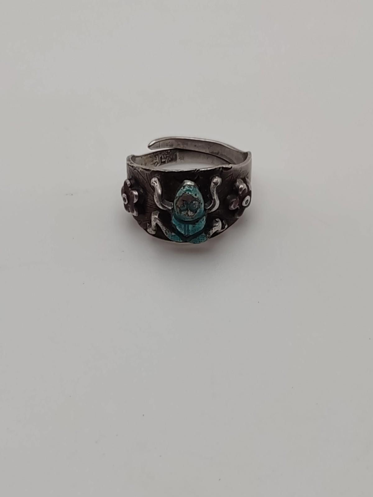 Sterling Silver Egyptian Revival Frog Ring Sz 7.5 Adjustable