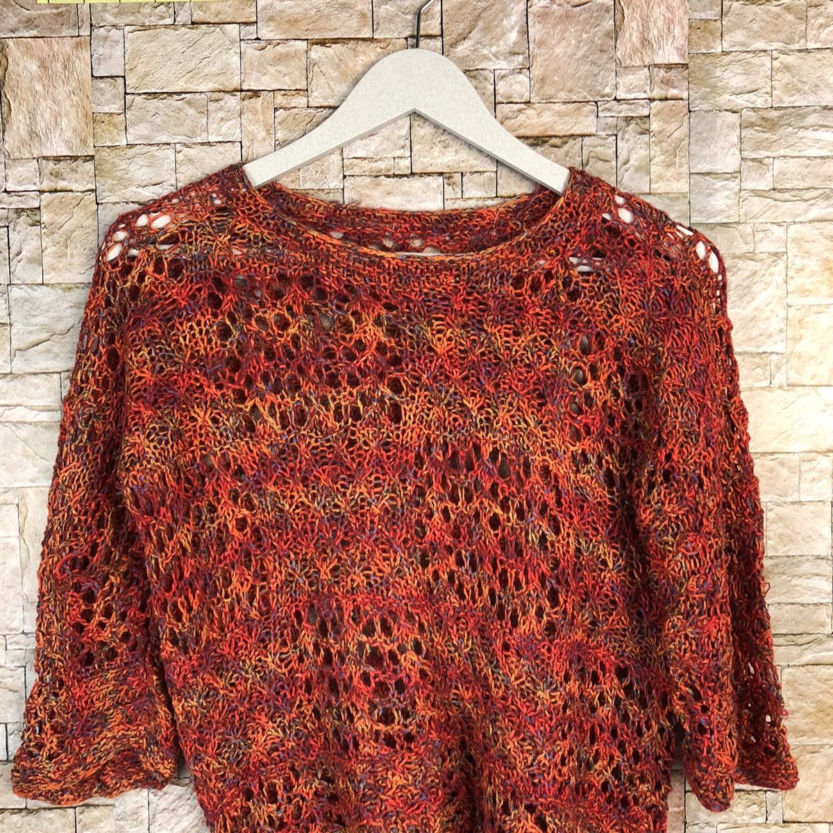 Homespun Knitwear × Japanese Brand × Vintage Japan crochet meshnet Orange Knitwear short sleeve #A1055 Size S / US 4 / IT 40 - 5 Thumbnail