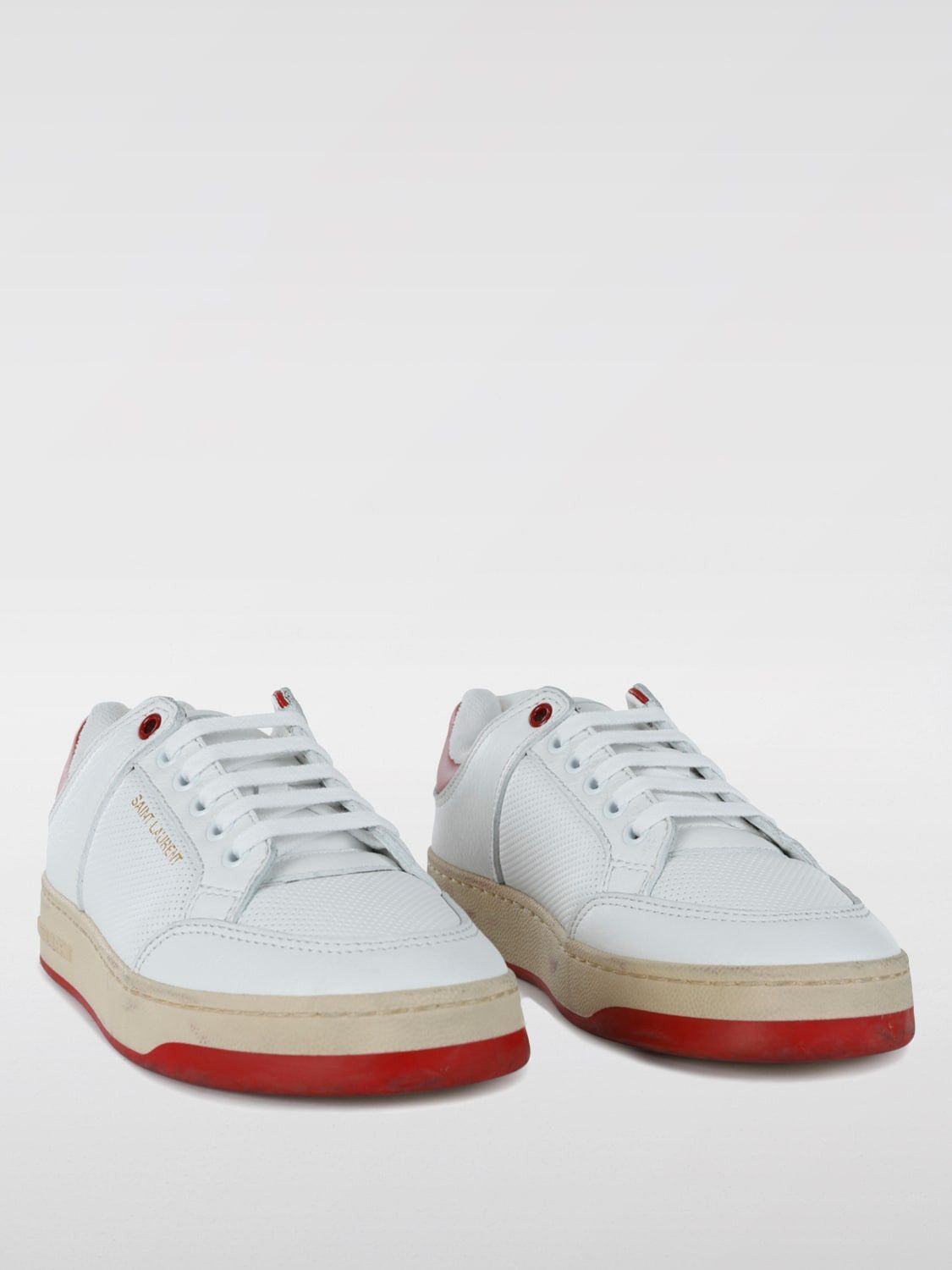 Saint Laurent Paris oc11z1125 SL/61 Sneakers in Grained Leather in White & Red Size US 12 / IT 42 - 2 Thumbnail