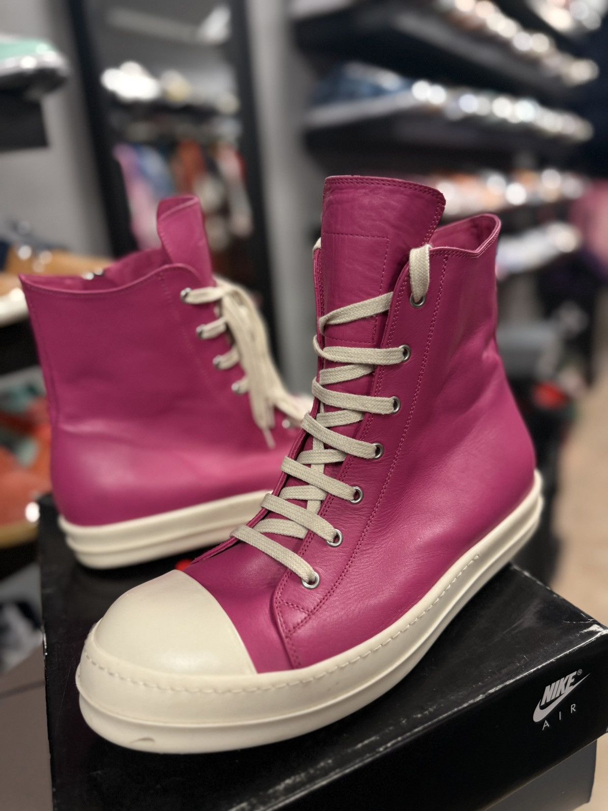 Rick Owens Rick Owen Pink High Top Leather Sneaker 44EU/11US Size US 11 / EU 44 - 3 Thumbnail