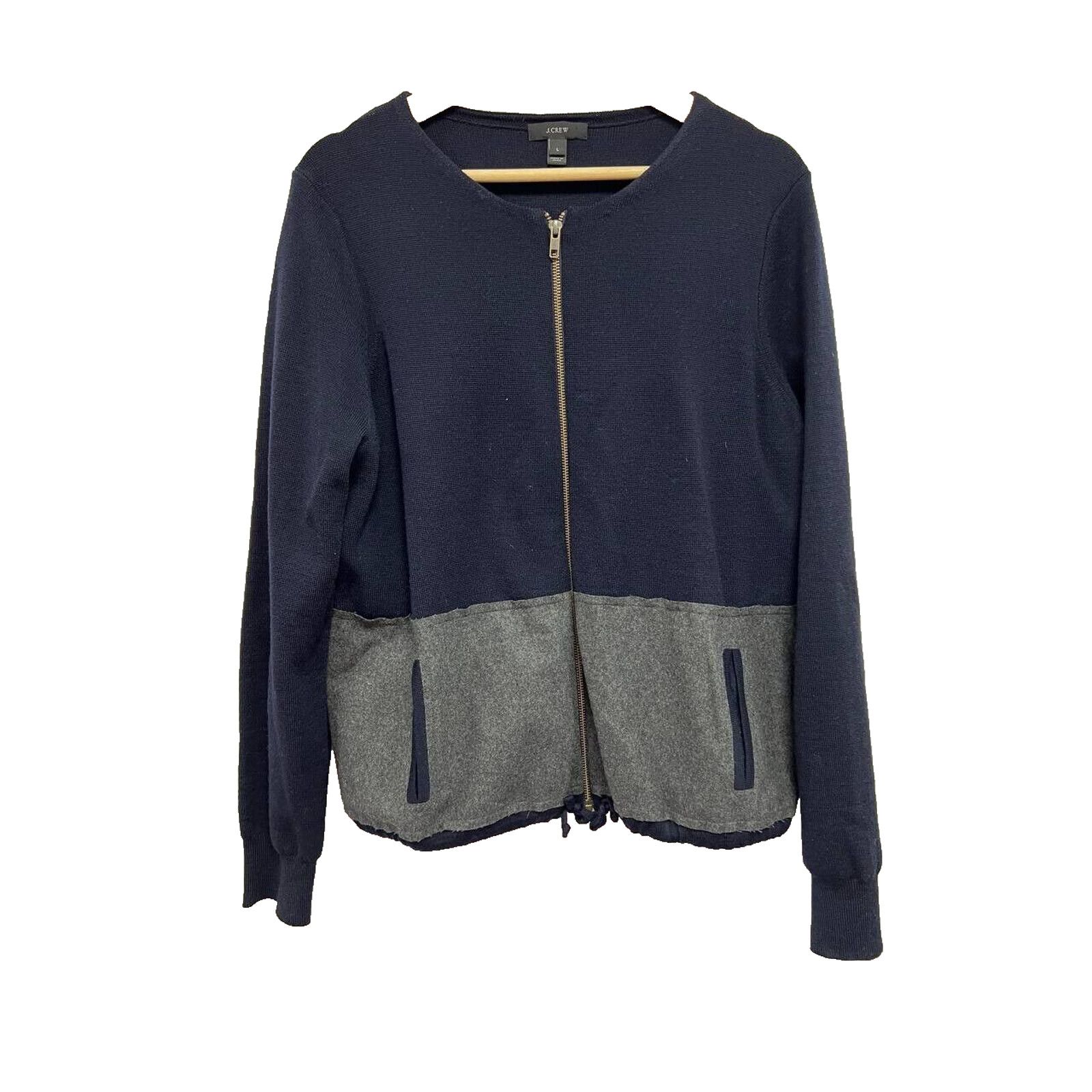 J.Crew J. Crew Two-tone Wool Full Zip Color Block Cardiga L A000134 Size L / US 10 / IT 46 - 2 Thumbnail