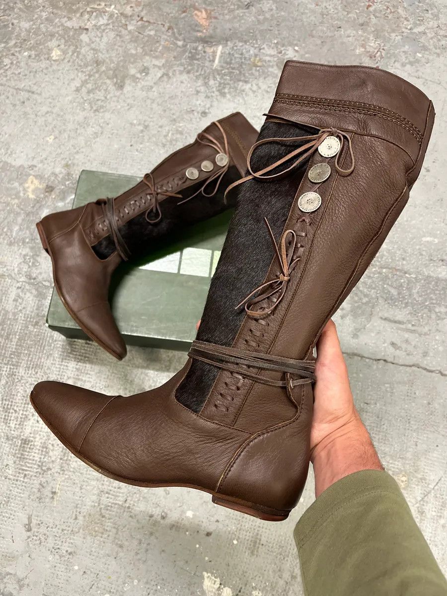 Marithe + Francois Girbaud 2000s Marithé + François Girbaud Brown Pony Hair Buttoned Leather Boots Size US 9 / IT 39 - 1 Thumbnail