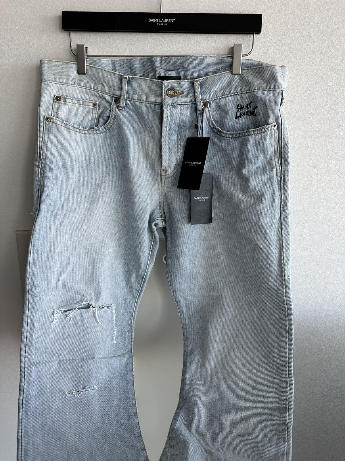 Saint Laurent Paris SLP Super Rare Brand New Trashed Ripped Skinny Denim Jeans Size US 33 - 19 Thumbnail
