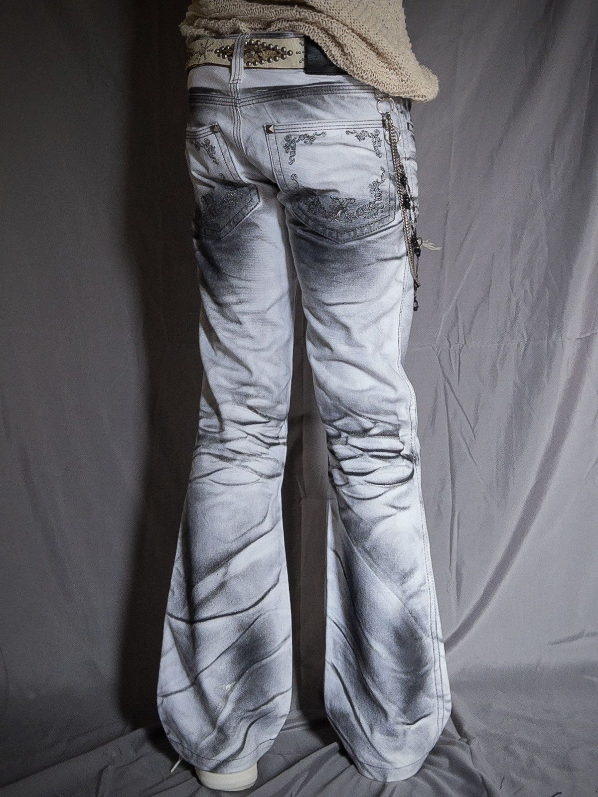 Japanese Brand Xfrm Silver Glitter Waxed Bootcut Jeans Y2K Japanese Brand Size US 31 - 4 Thumbnail