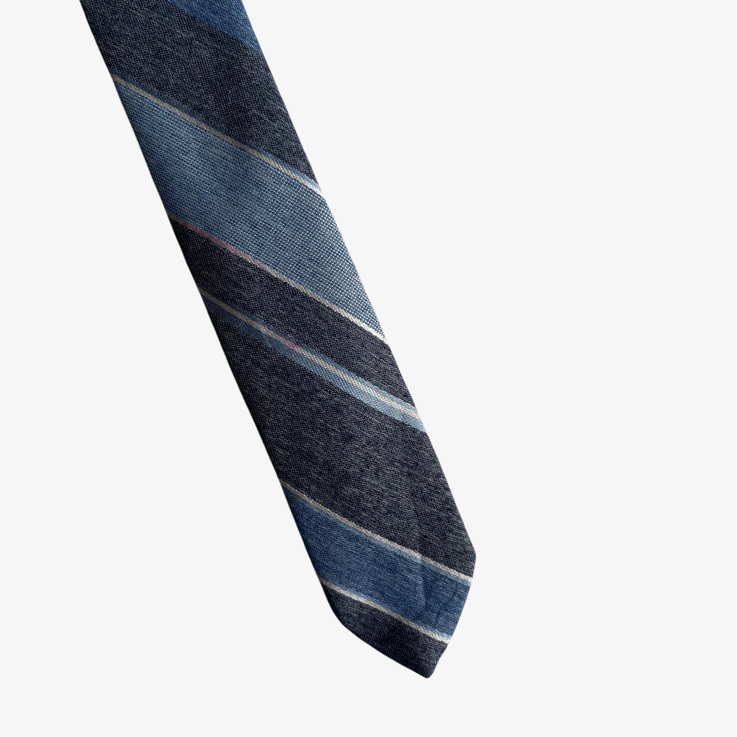 Dior Vintage 80s Christian Dior Blue & Grey Striped Tie Size ONE SIZE - 5 Thumbnail