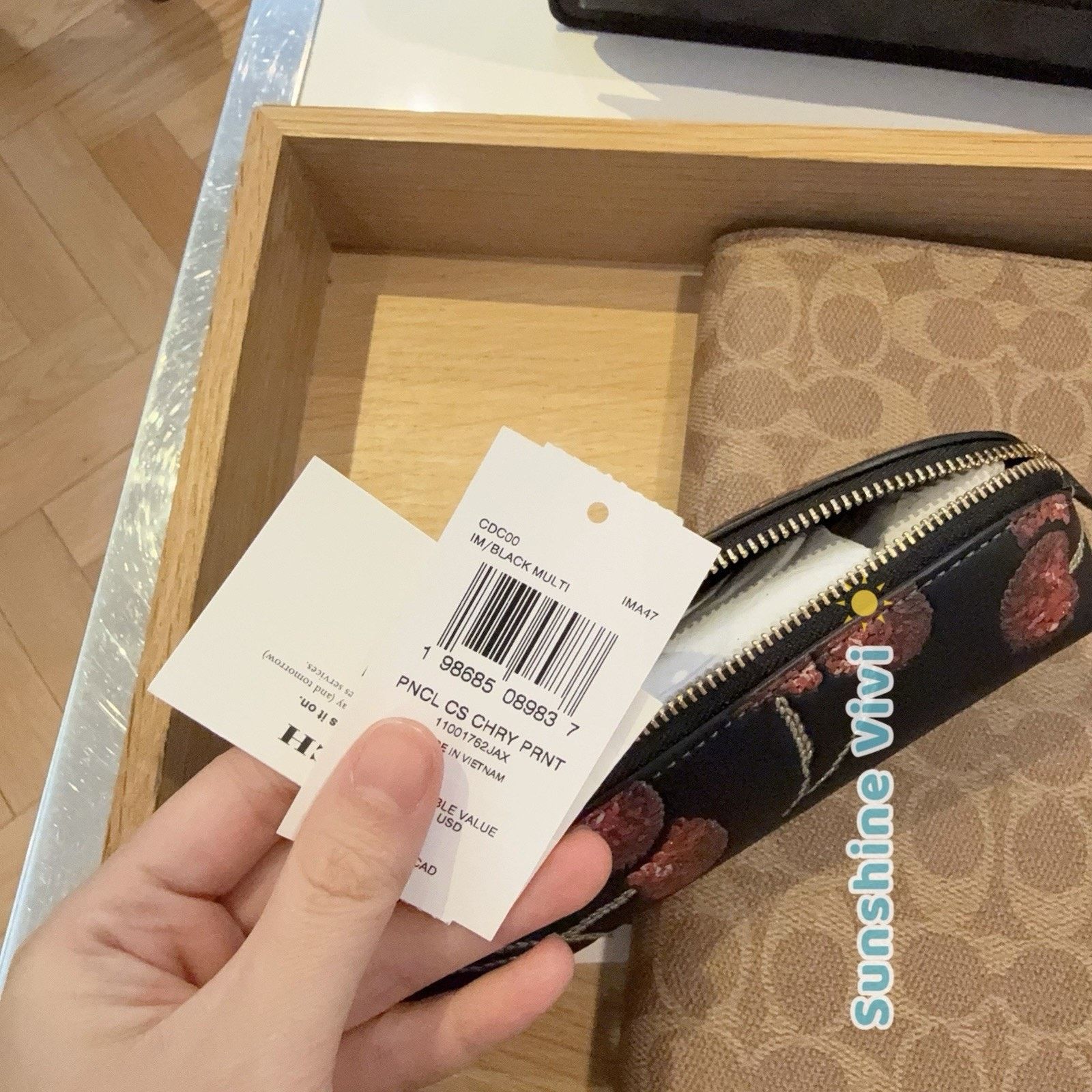 Coach NWT Coach Pencil Case with Cherry Print CDC00 Gold/Black Size ONE SIZE - 8 Thumbnail