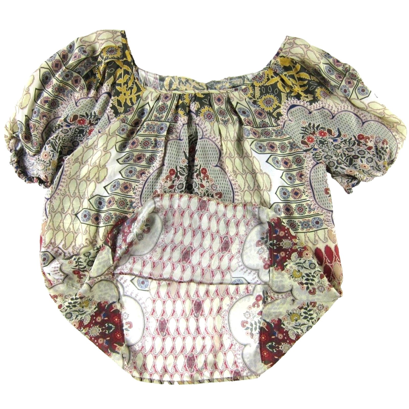 Vintage Sundance Blouse Tunic Short Sleeve 100% Silk Green Floral M Womens Size M / US 6-8 / IT 42-44 - 5 Thumbnail