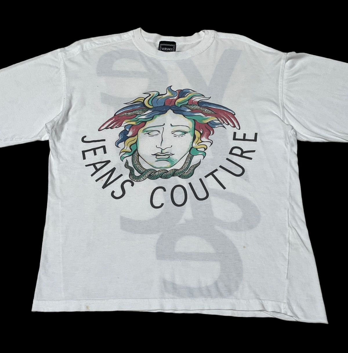 image of Italian Designers x Versace Jeans Couture Vintage Brand Versace Full Print T-Shirt 2000S in White (