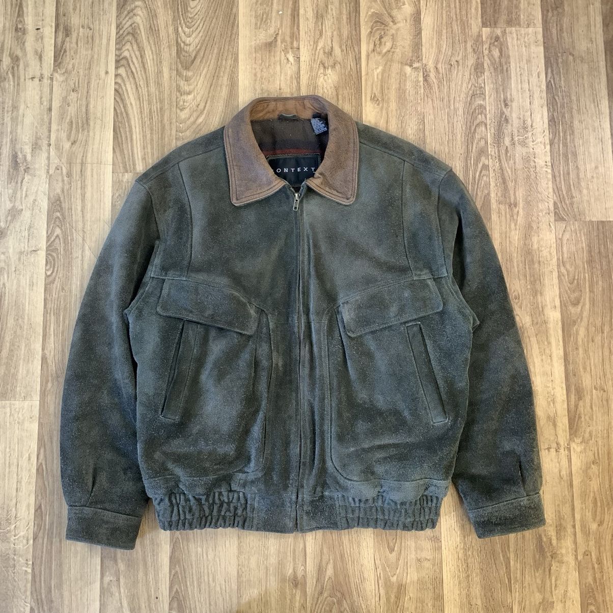 image of Context Clothing x Leather Jacket Vintage 90's Suede Leather Lined Bomber Jacket Type A1 in Olive (