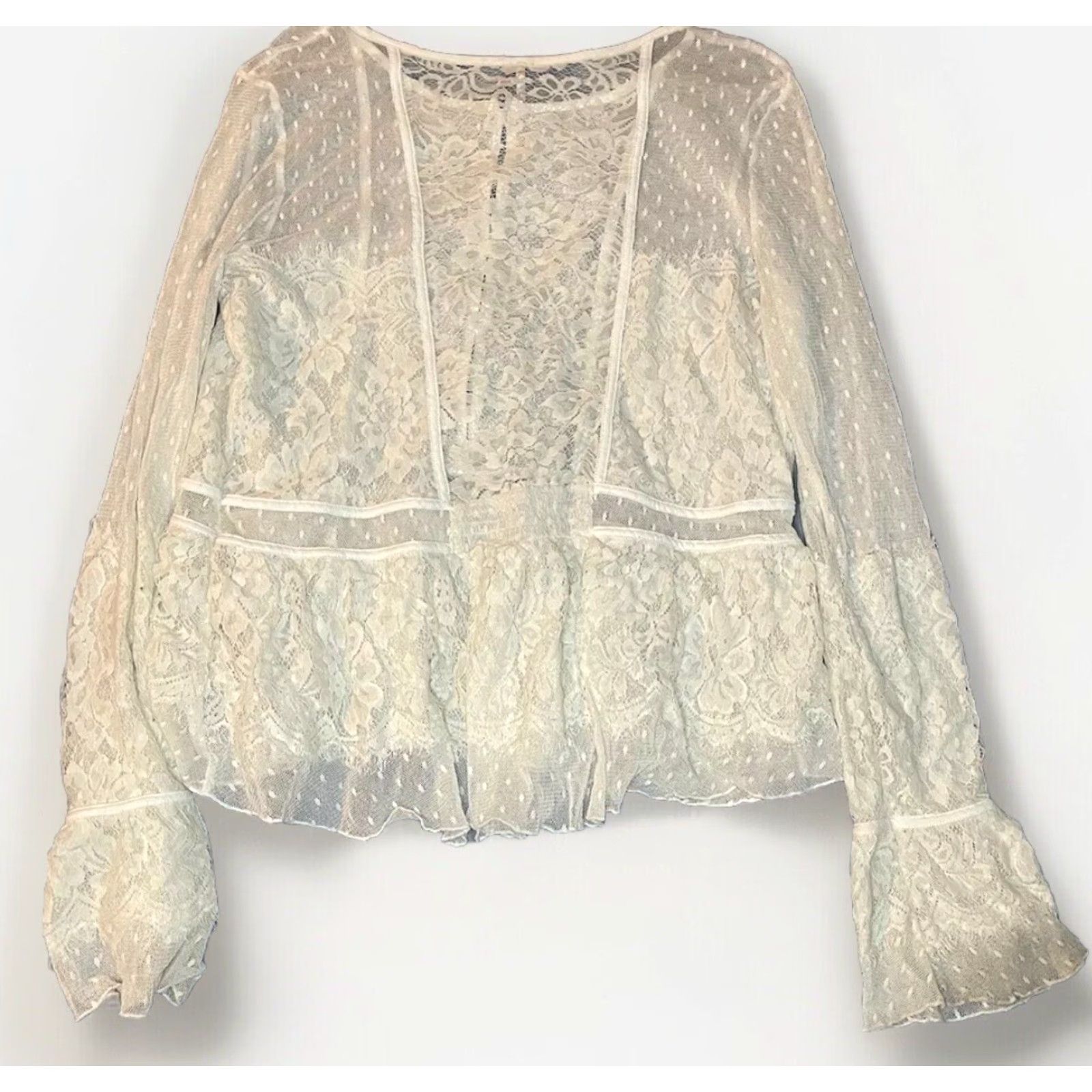 Free People FREE PEOPLE Blouse Women Large White Lace Peplum Swiss Dot Penelope Top Size L Size L / US 10 / IT 46 - 6 Thumbnail