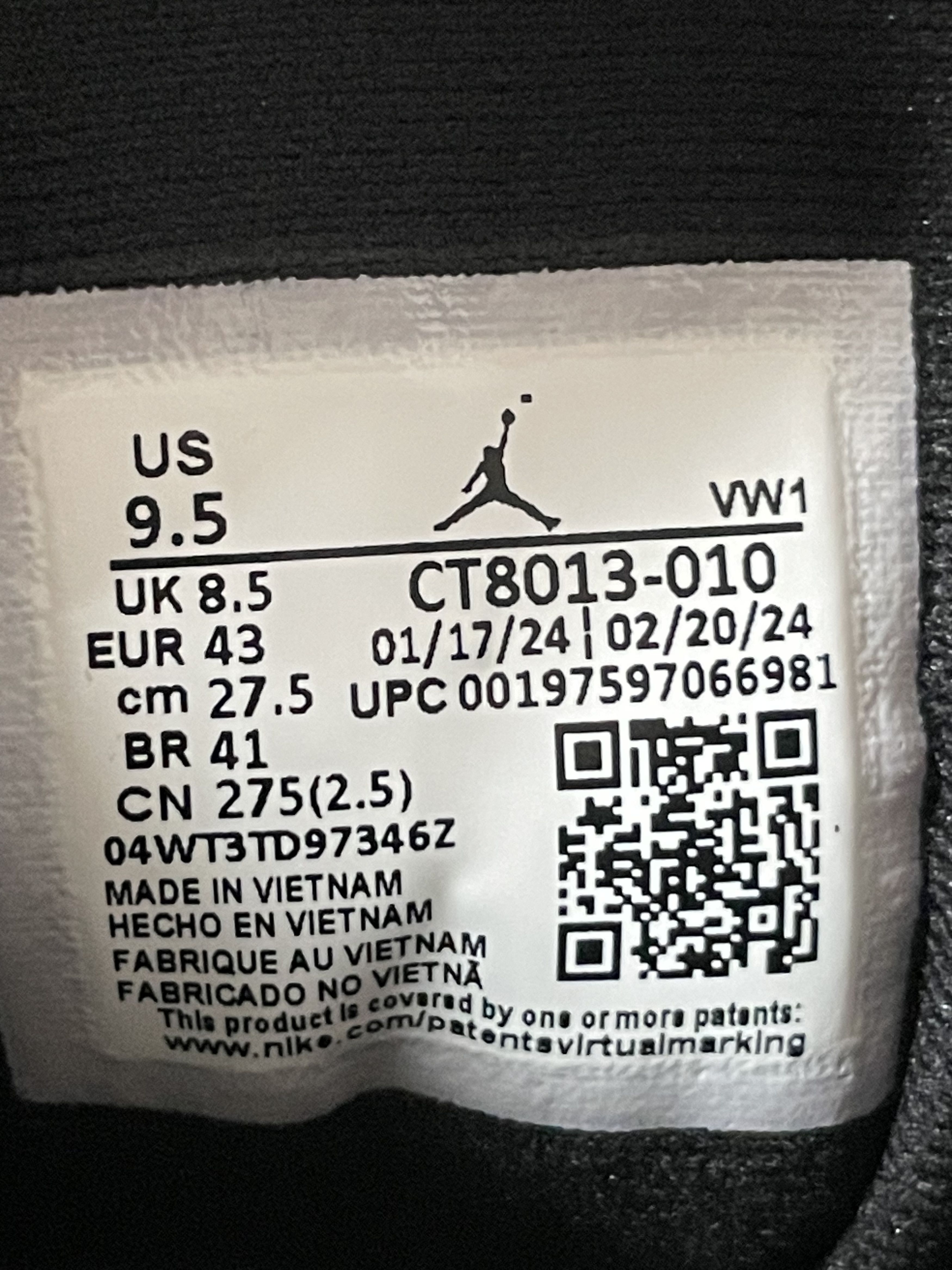 Jordan Brand Air Jordan 12 Retro 'Black/Wolf Grey-White' CT8013 010 Size US 9.5 / EU 42-43 - 8 Thumbnail