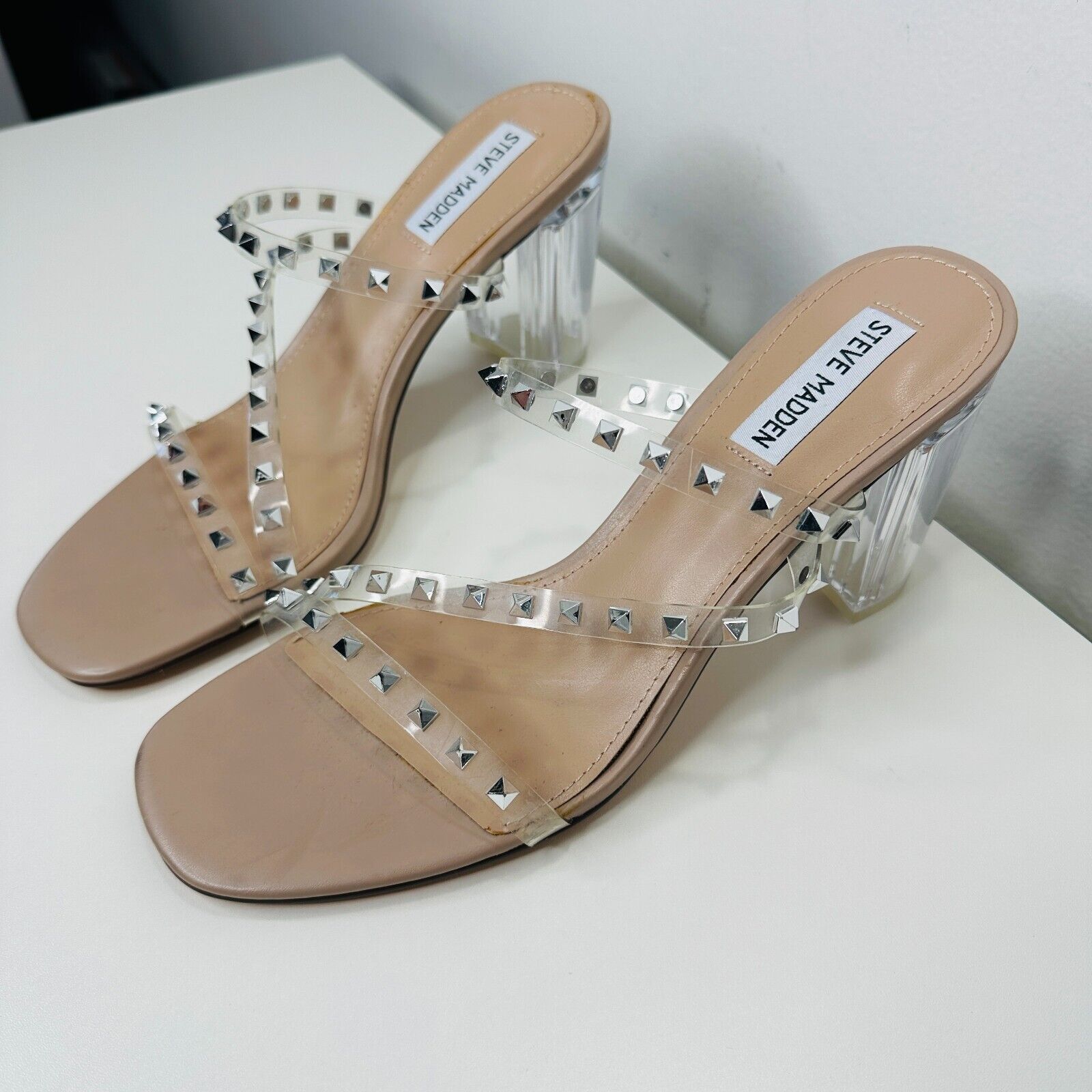 Steve Madden Steve Madden Lucite Cone Heel Clear Silver Stud Sandal 9 Size US 9 / IT 39 - 9 Thumbnail