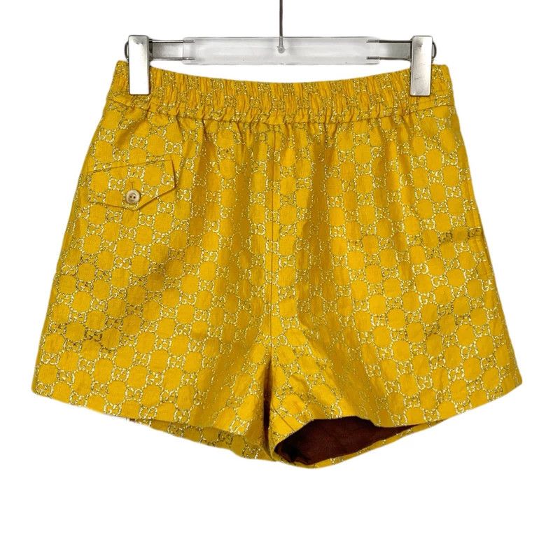 Gucci Gucci Yellow logo gold silk full-printed wool elastic short Size US 38 / EU 54 - 1 Thumbnail