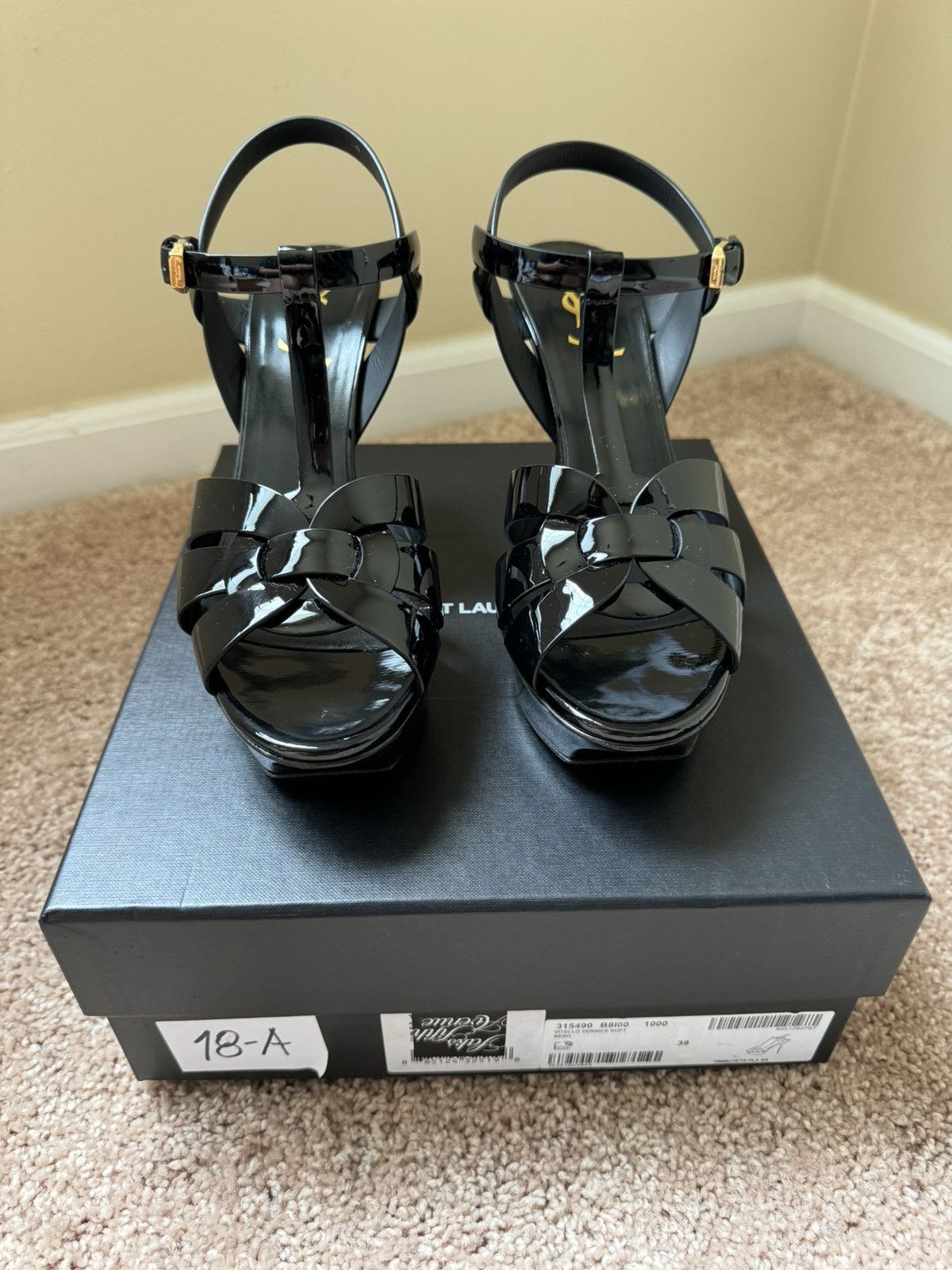Yves Saint Laurent Tribute Patent T-Strap Platform Sandals Size US 9 / IT 39 - 2 Thumbnail