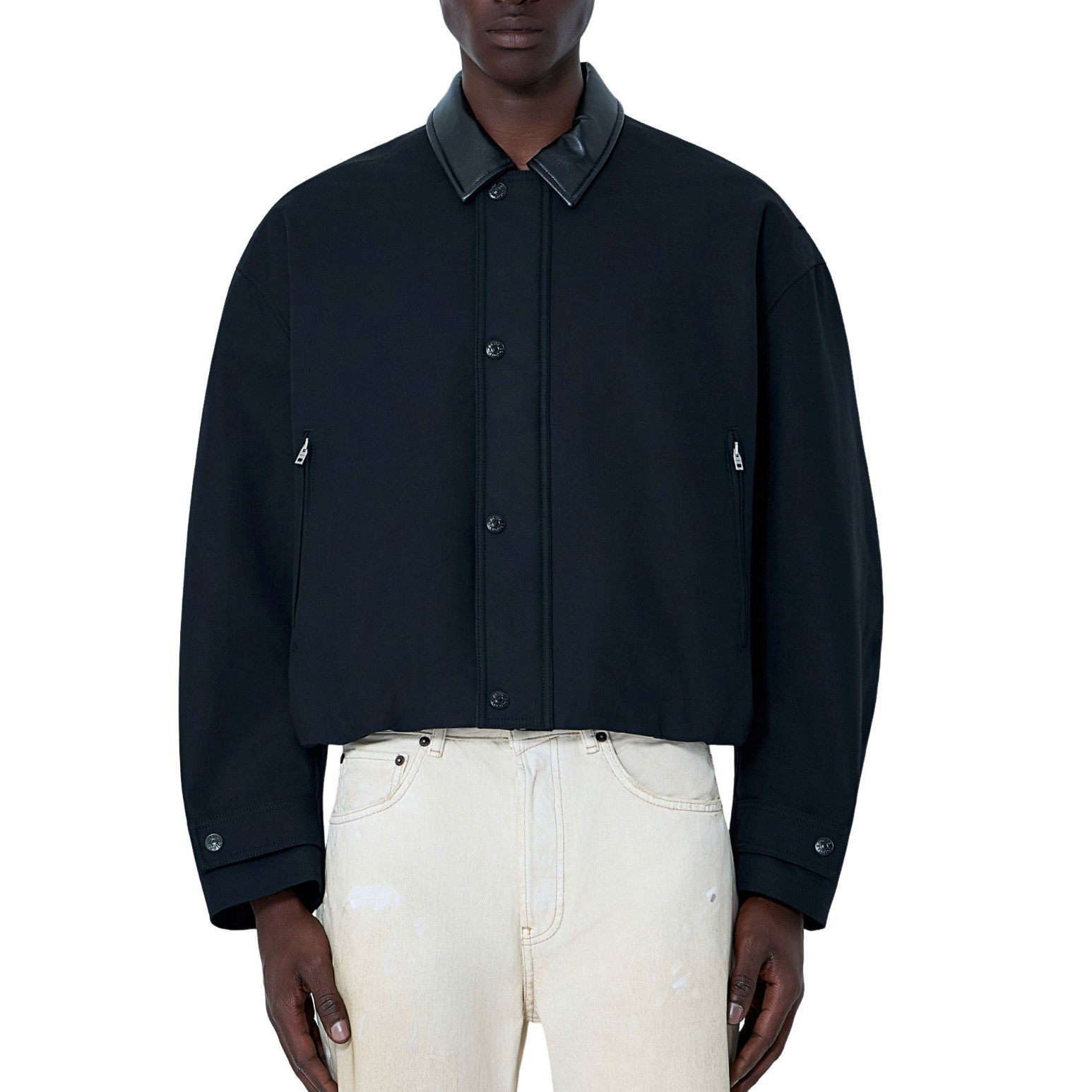Acne Studios ACNE STUDIOS Black Leather-Trimmed Button Jacket New & Authe Size US L / EU 52-54 / 3 - 1 Preview