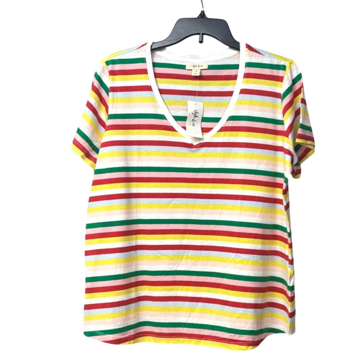 Style & Co Style & Co Plus Size Happy Stripes Cotton T-Shirt, OX Size ONE SIZE - 3 Thumbnail