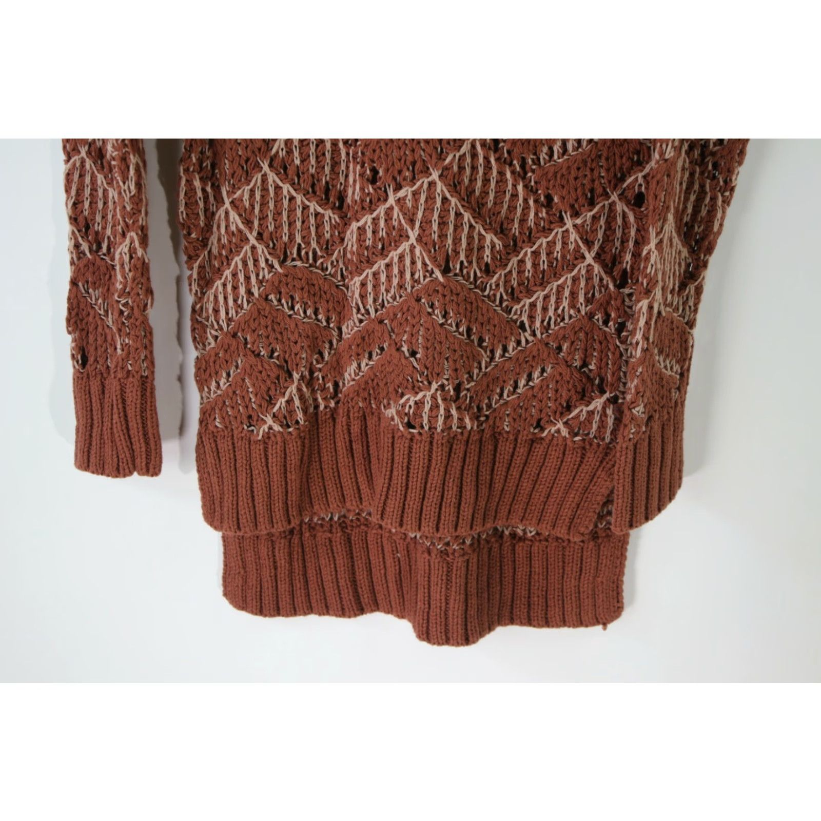 Vintage Universal Thread Tunic Sweater Women Open Stitch Brown Size M Adult Medium Cable Knit Hi-Low Hem Size M / US 6-8 / IT 42-44 - 4 Thumbnail