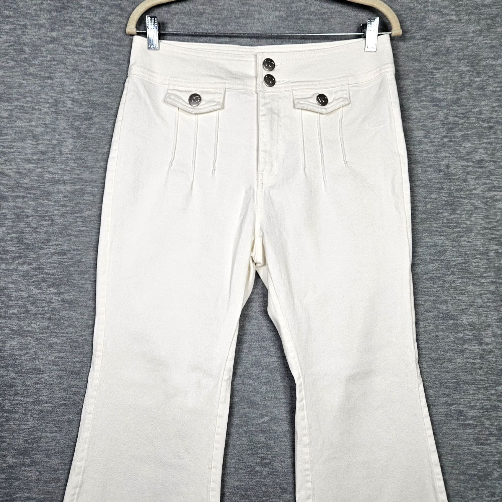 Vintage Victor Glemaud Women's Jeans Size 8 Mid Rise Flared Button Front Denim White, 5-Pocket, Stretch Size 30" / US 8 / IT 44 - 6 Thumbnail