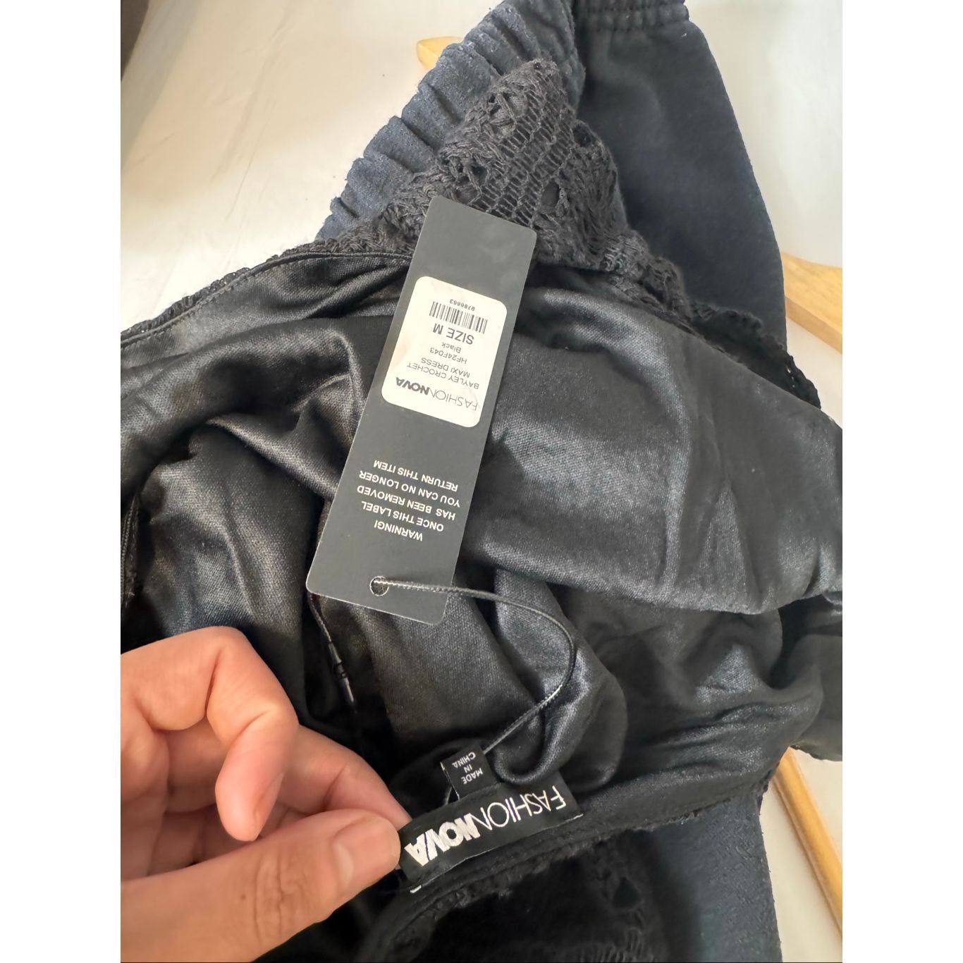 Other Fashion Nova Black Crochet Maxi Dress Women’s Size M – Sheer Overlay, Lined, Sleeveless Size M / US 6-8 / IT 42-44 - 8 Thumbnail