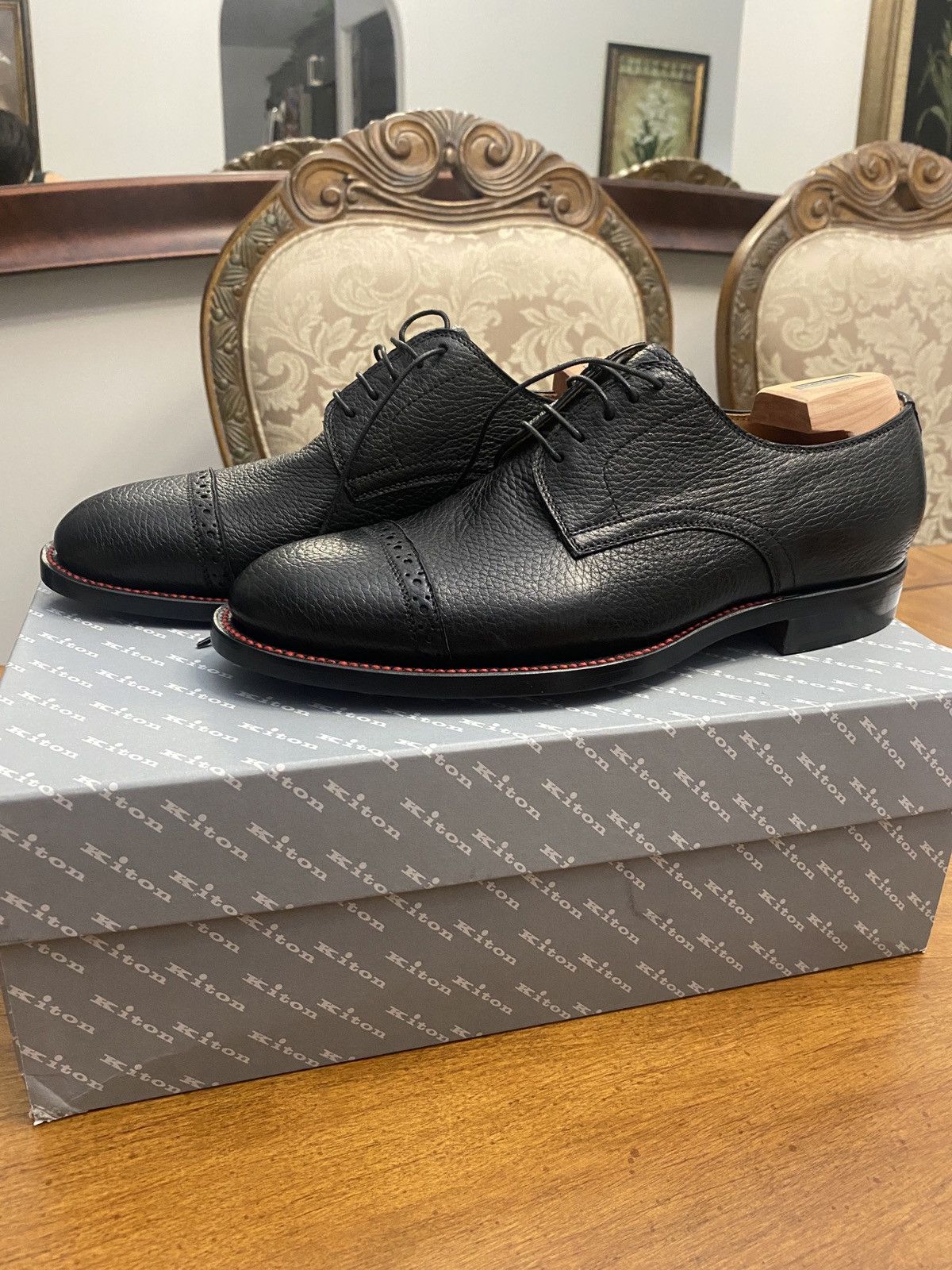 Kiton Black Leather Kiton Dress Shoes Size US 7 / EU 40 - 1 Thumbnail