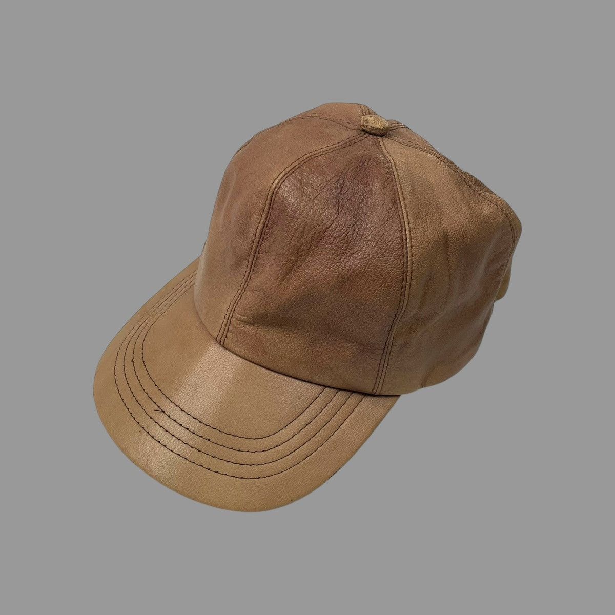 Vintage Vintage 90s tan leather hat Size ONE SIZE - 2 Thumbnail
