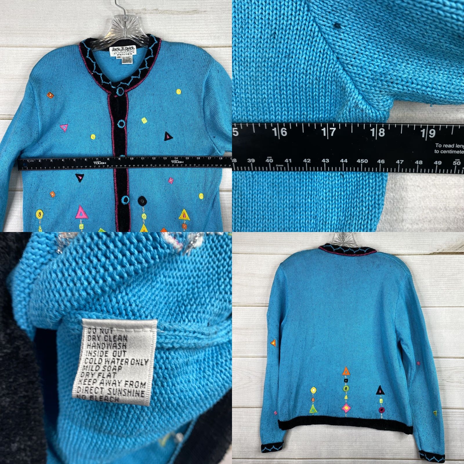 Vintage VINTAGE 90s Jack B Quick Cardigan Sweater Womens Petite PM Turquoise Sequins Knit Blue Size M / US 6-8 / IT 42-44 - 8 Thumbnail