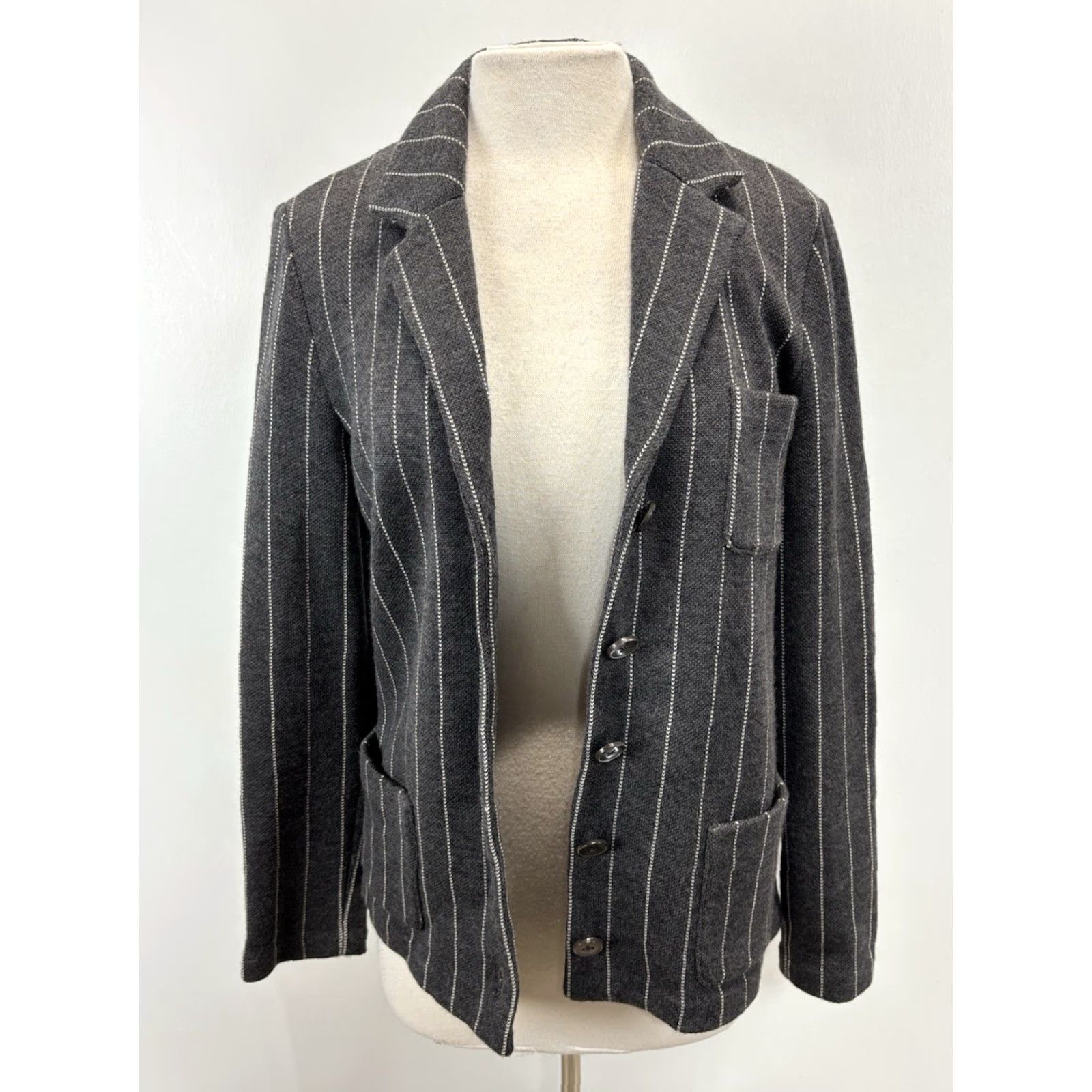 Ralph Lauren VINTAGE Lauren Ralph Lauren Knit Blazer Sweater Small Gray Pinstripe Merino Wool Womens Size S / US 4 / IT 40 - 7 Thumbnail