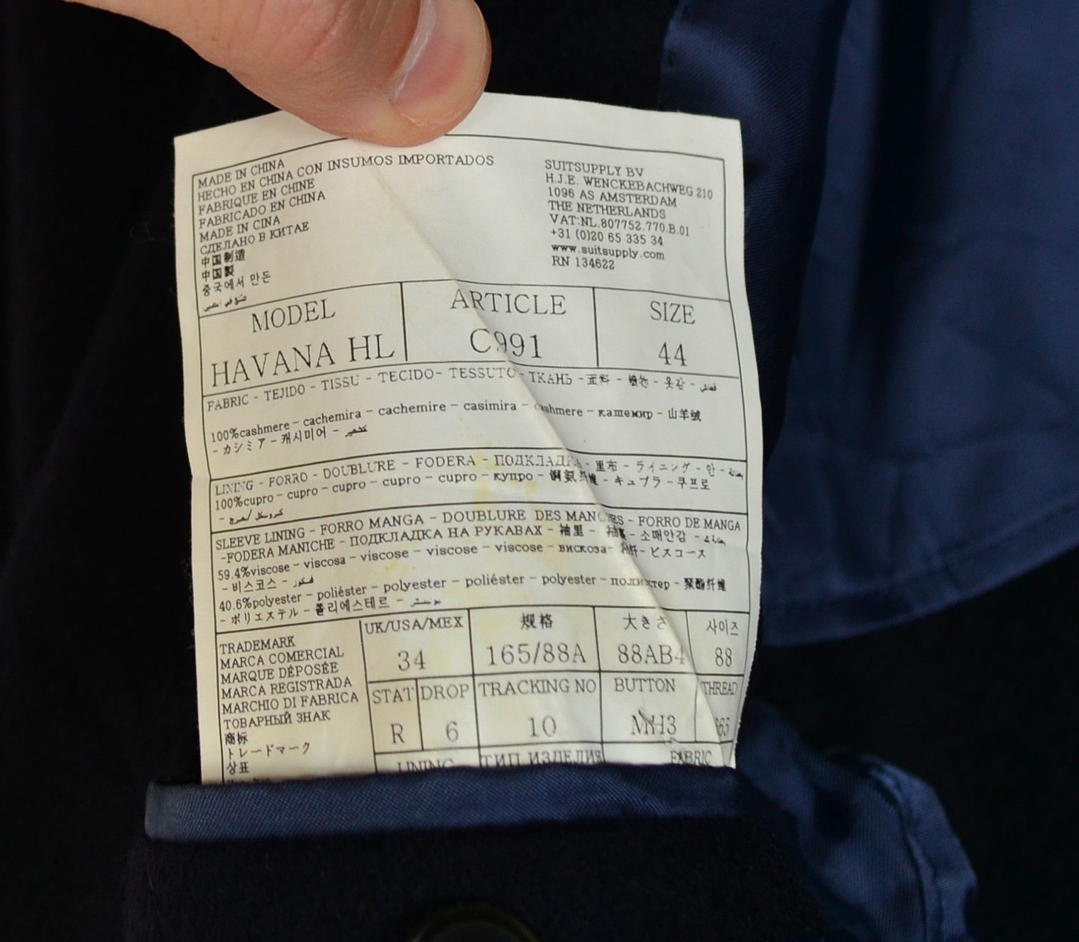 Suitsupply SUITSUPPLY HAVANA HL 100% PURE CASHMERE Dark Blue Blazer Size 44S - 12 Thumbnail