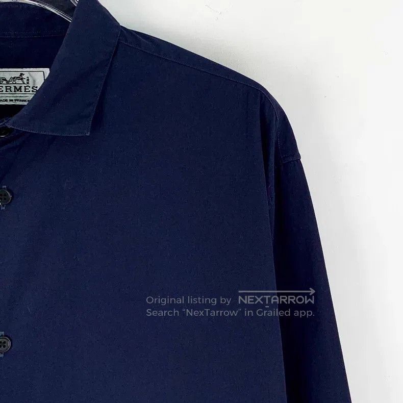 Hermes Hermes Dark blue logo patch cotton collar long sleeve butt Size US XXS / EU 40 - 3 Thumbnail
