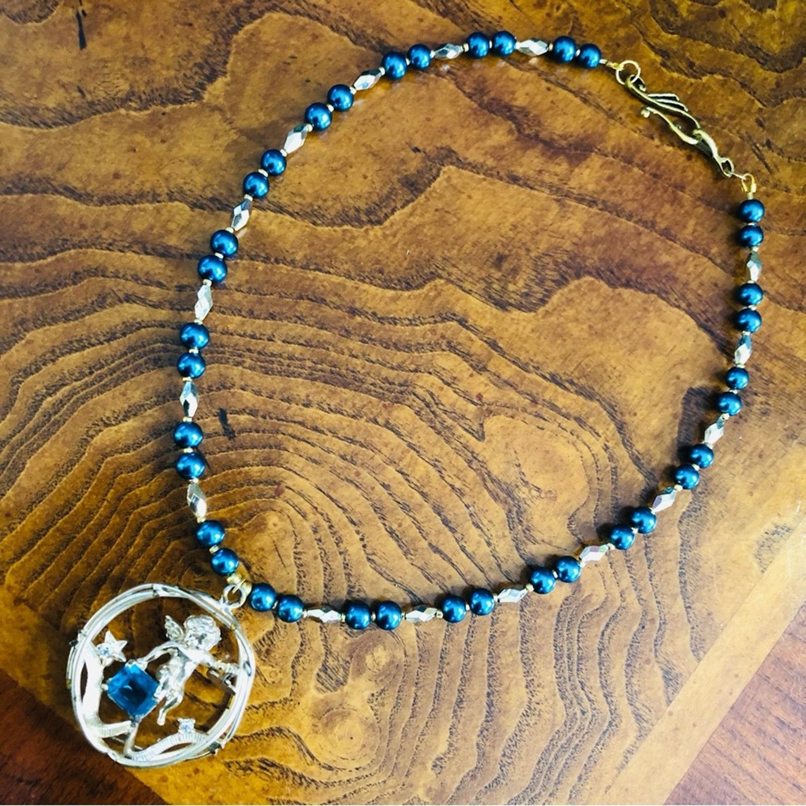 Handmade Handcrafted repurpose cherub peacock stone Pearl necklace Size ONE SIZE - 8 Thumbnail