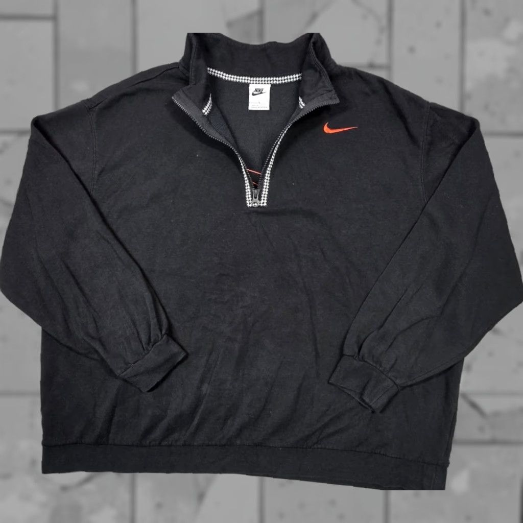 Nike Nike 1/4 Zip Pullover Sweatshirt Men Big 1X Black Swoosh Houndstooth Trim Shirt with Zipper Logo Embroidered College Golf Sportswear Pullover Size US XL / EU 56 / 4 - 1 Thumbnail