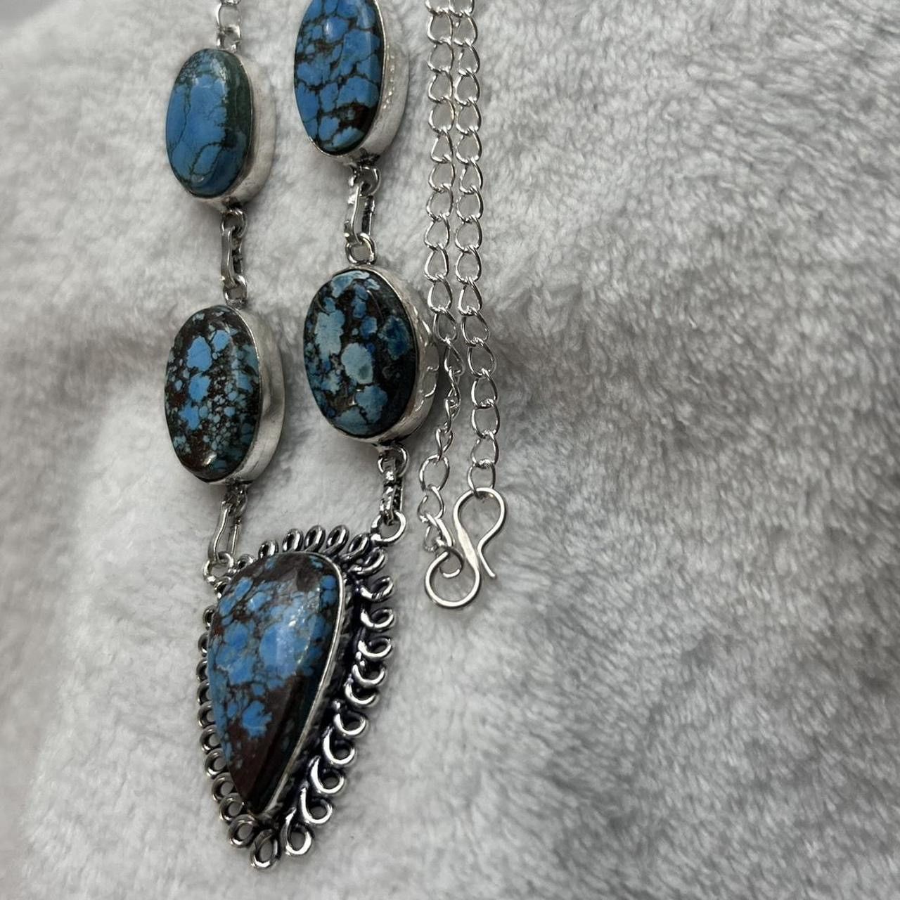 Jewelry Turquoise Natural Gemstone 925 Silver Plated 16” Necklace Size ONE SIZE - 3 Thumbnail