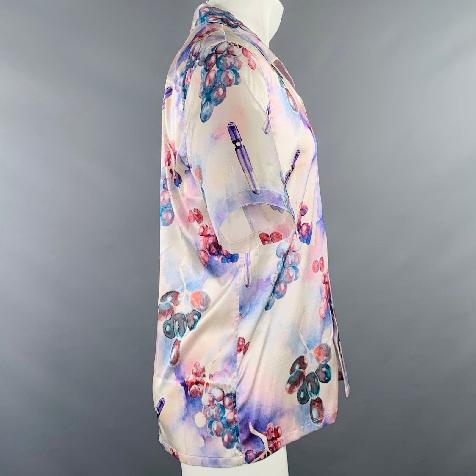 Nahmias S Grape Swishers Purple Beige Print Silk Blend Short Sleeve Size US S / EU 44-46 / 1 - 3 Thumbnail