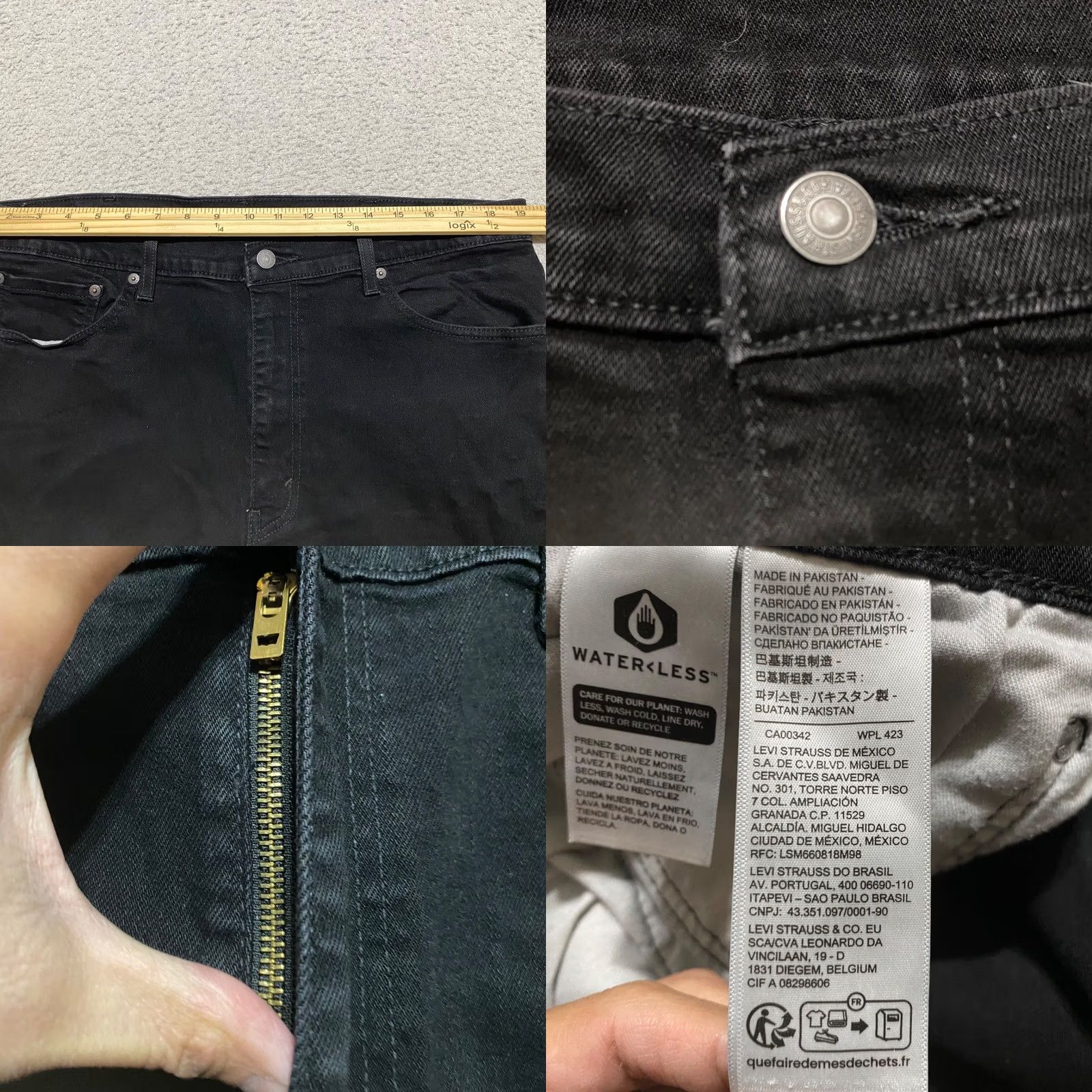 Levi's Levi's 505 Jeans Mens 40x30 Black Dark Wash Straight Regular Fit Denim Size US 40 / EU 56 - 8 Thumbnail