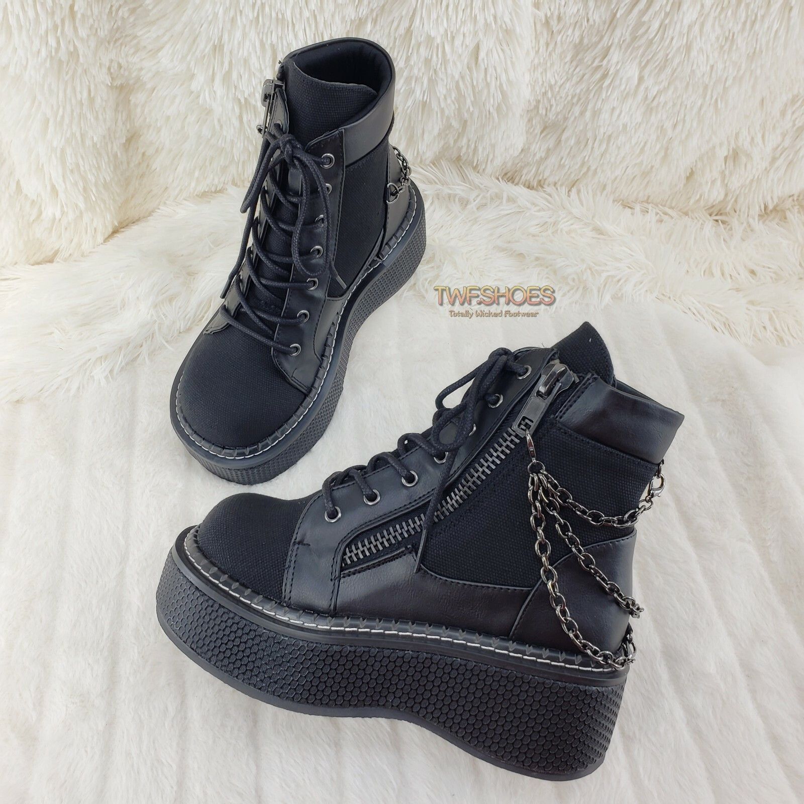Other DEMONIA Emily 114 Black Canvas 2" Platform Punk Goth Ankle B Size US 10 / IT 40 - 7 Thumbnail