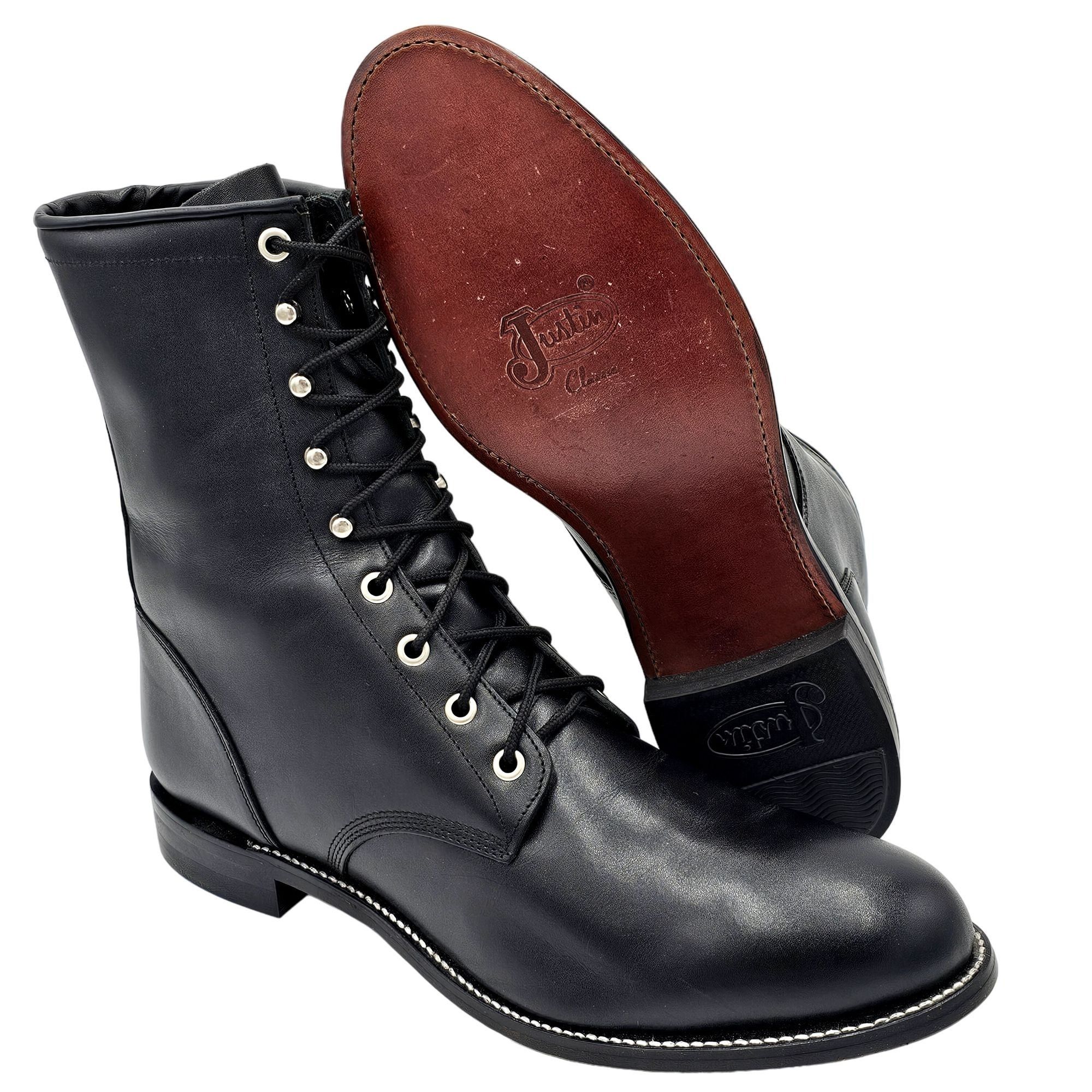 image of New Vintage Justin Classic 506 Hiram Black Roper Laceup Ridi Shoes in Black Brown, Men's (Size 10.5
